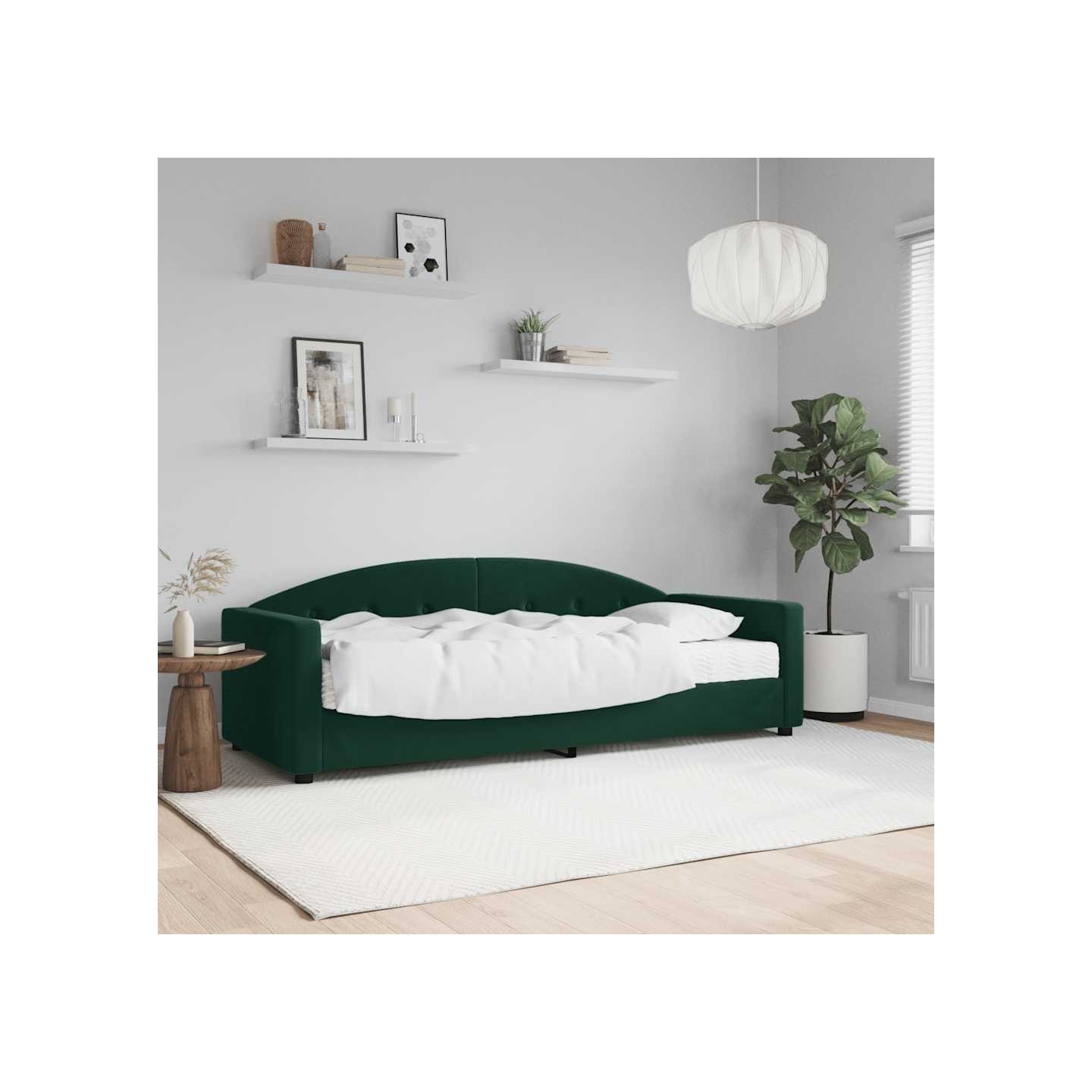 Lit de jour avec matelas vert foncé 80x200 cm velours