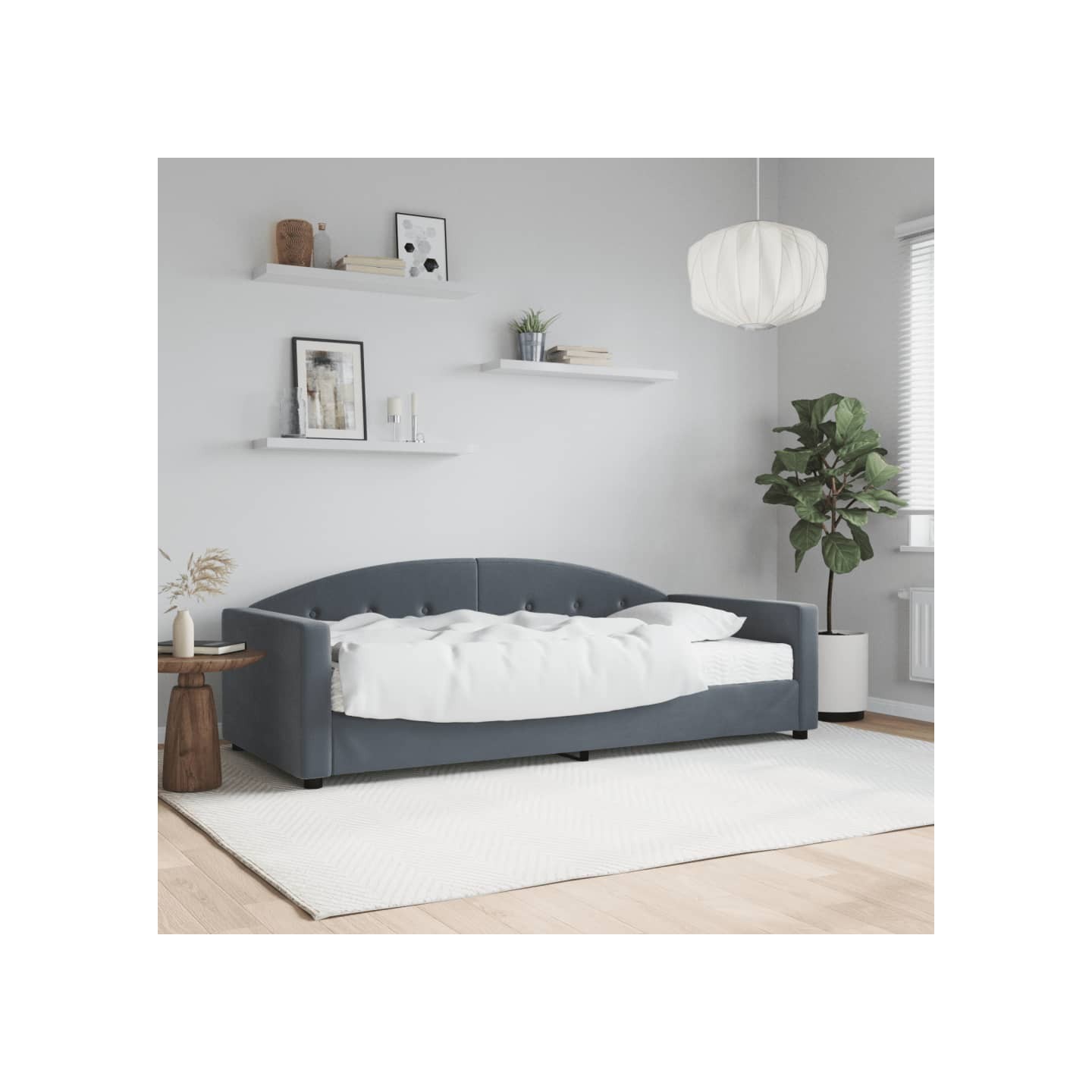 Lit de jour avec matelas gris foncé 90x200 cm velours