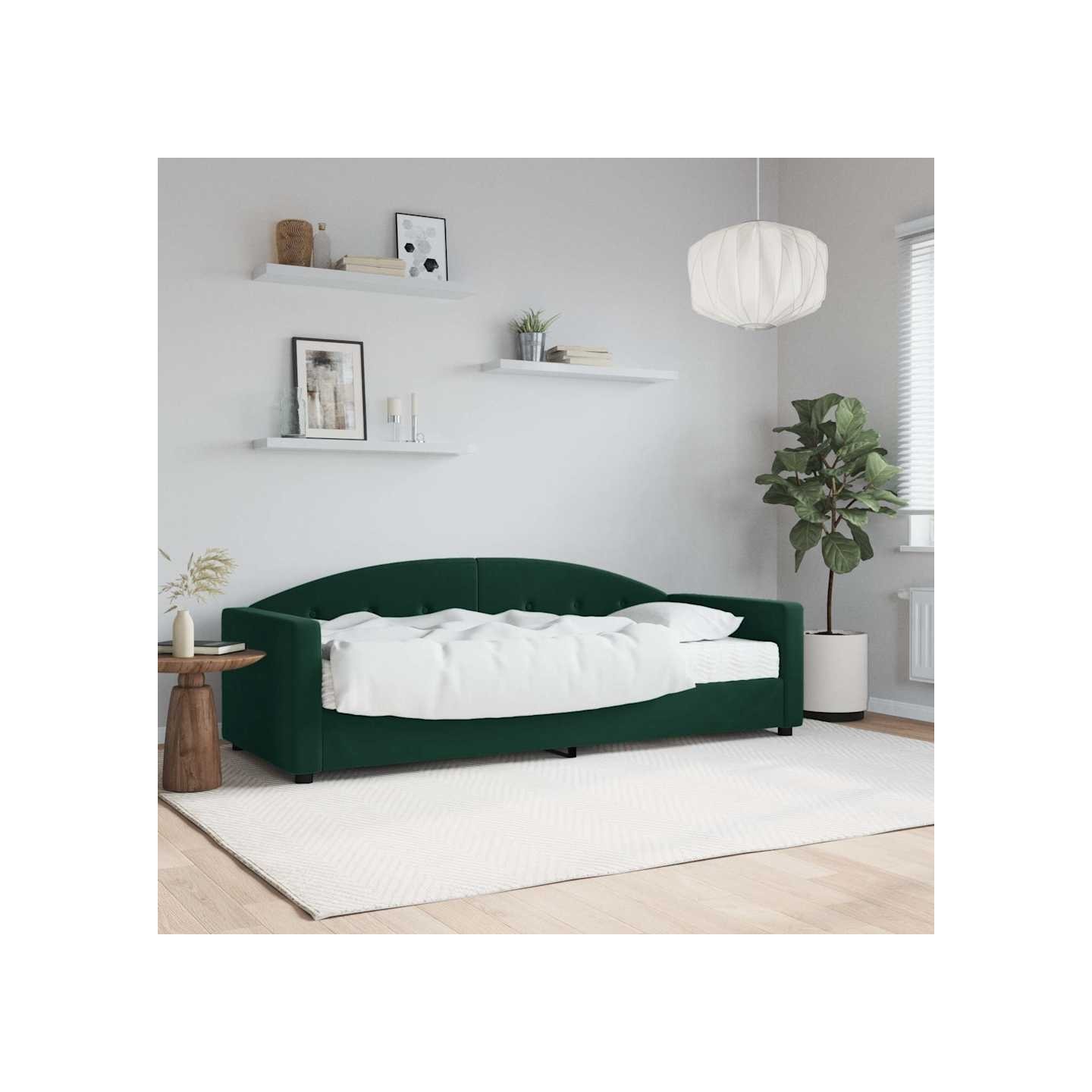 Lit de jour avec matelas vert foncé 90x200 cm velours