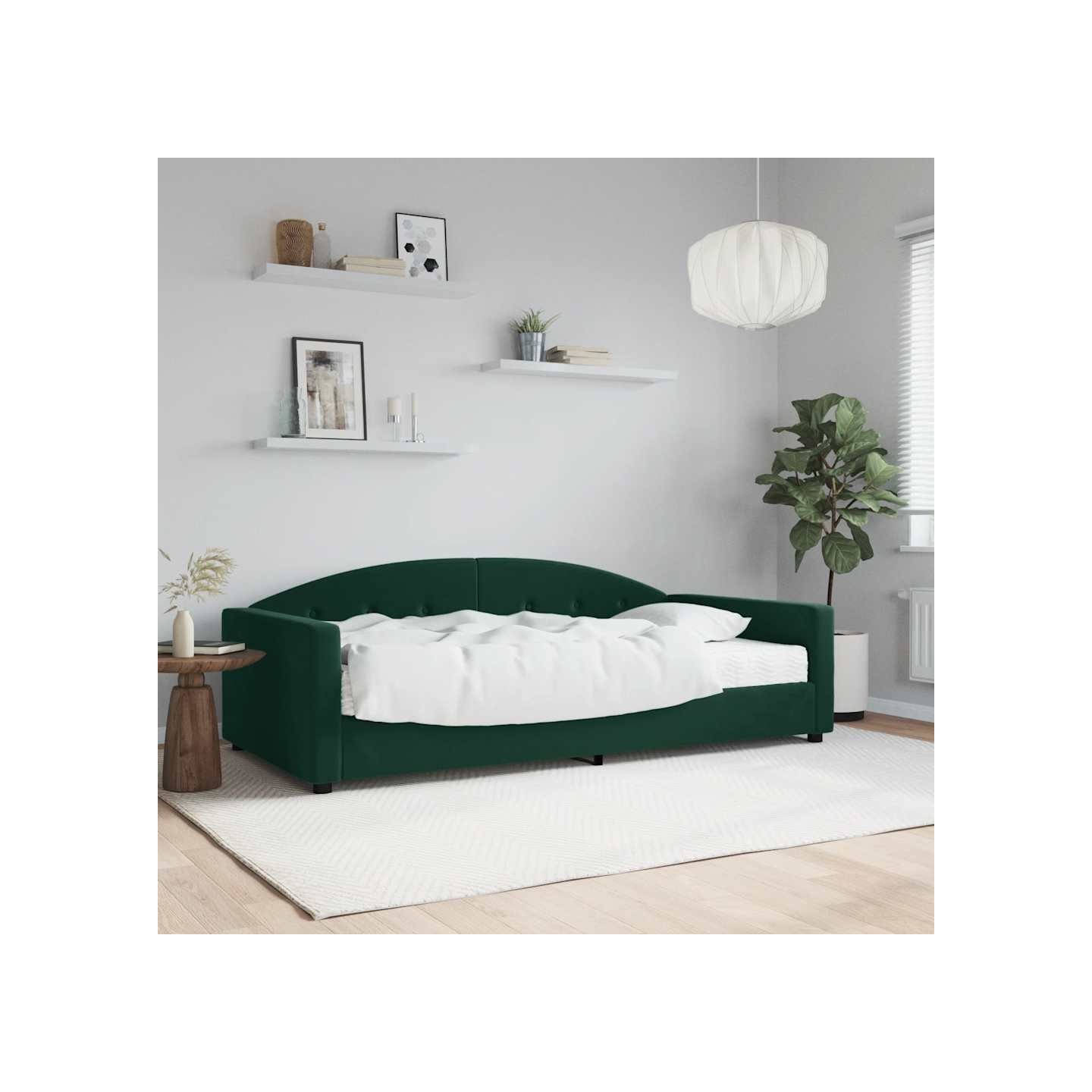 Lit de jour avec matelas vert foncé 100x200 cm velours