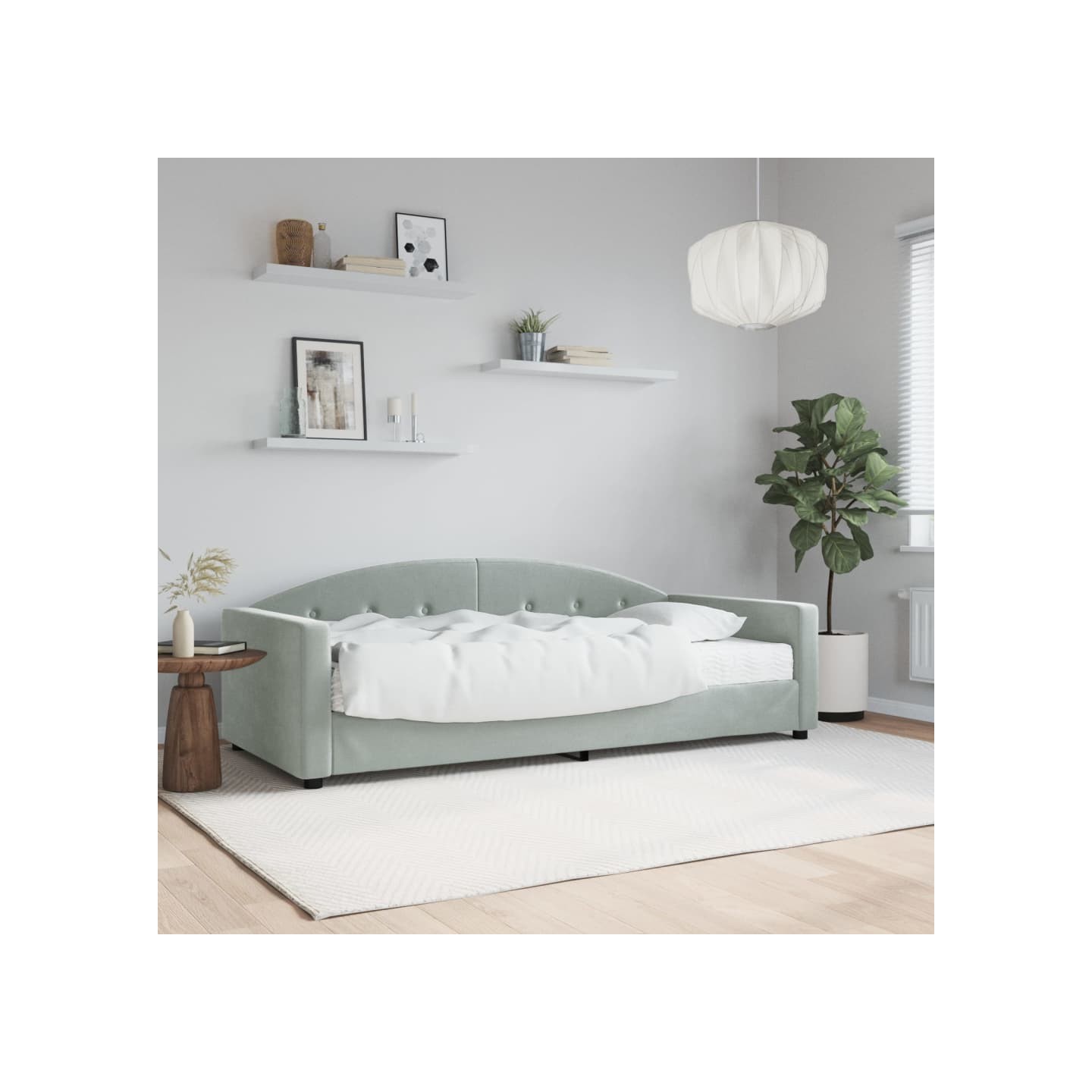 Lit de jour avec matelas gris clair 90x190 cm velours