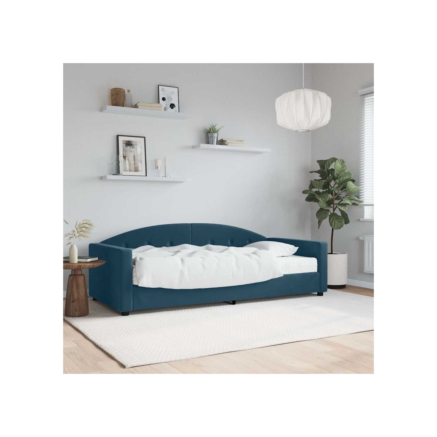 Lit de jour avec matelas bleu 90x200 cm velours