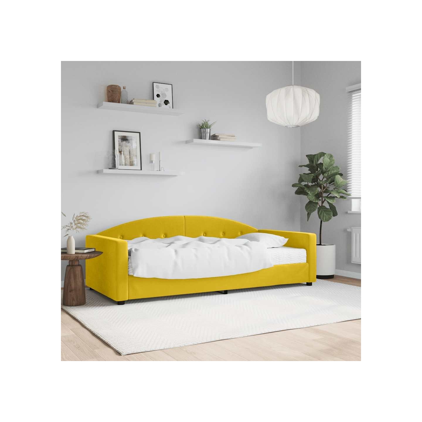 Lit de jour avec matelas jaune 90x200 cm velours