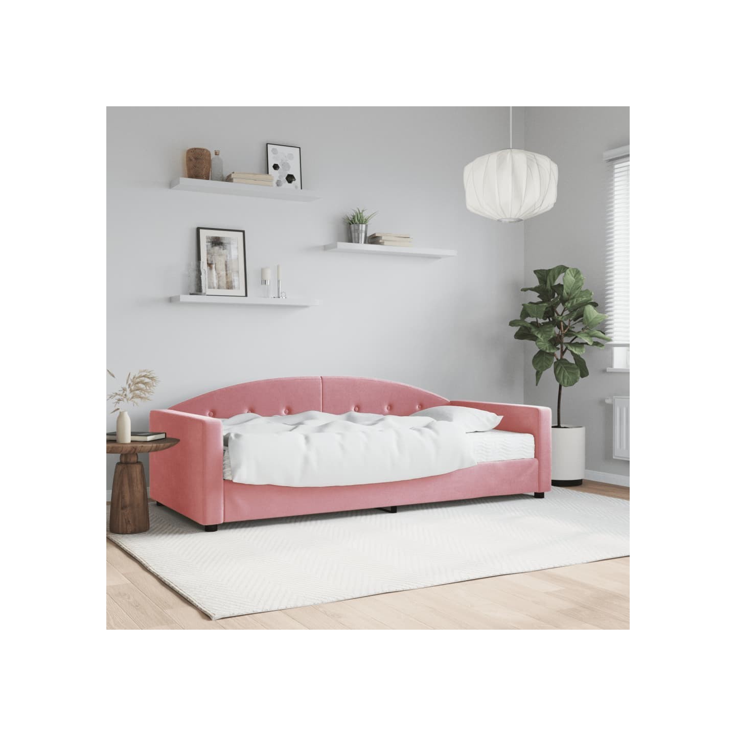 Lit de jour avec matelas rose 90x200 cm velours