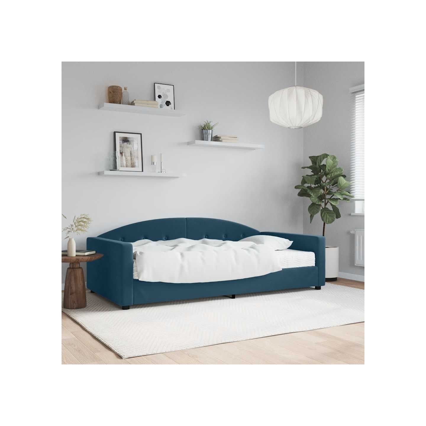 Lit de jour avec matelas bleu 100x200 cm velours