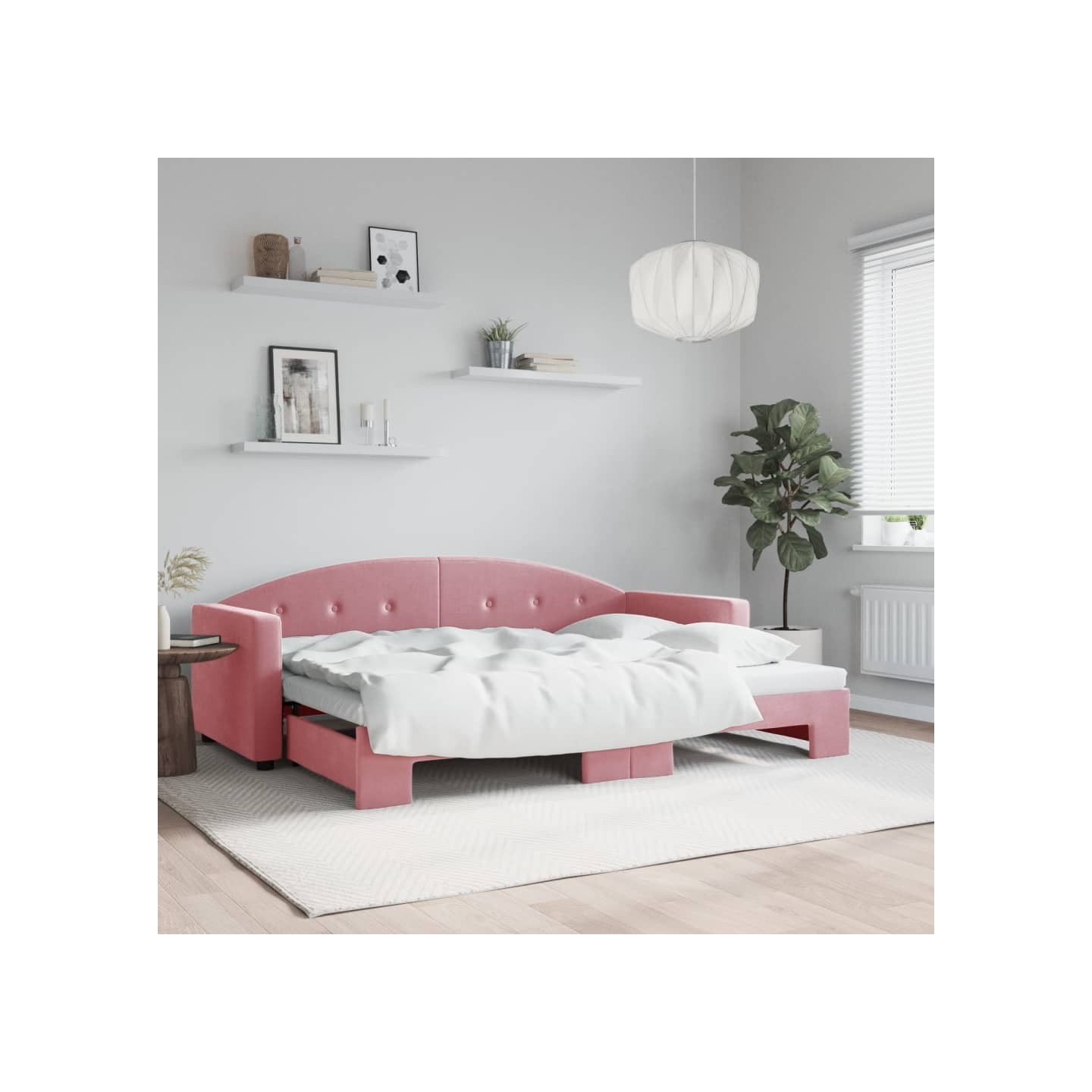 Lit de jour avec gigogne sans matelas rose 80x200 cm
