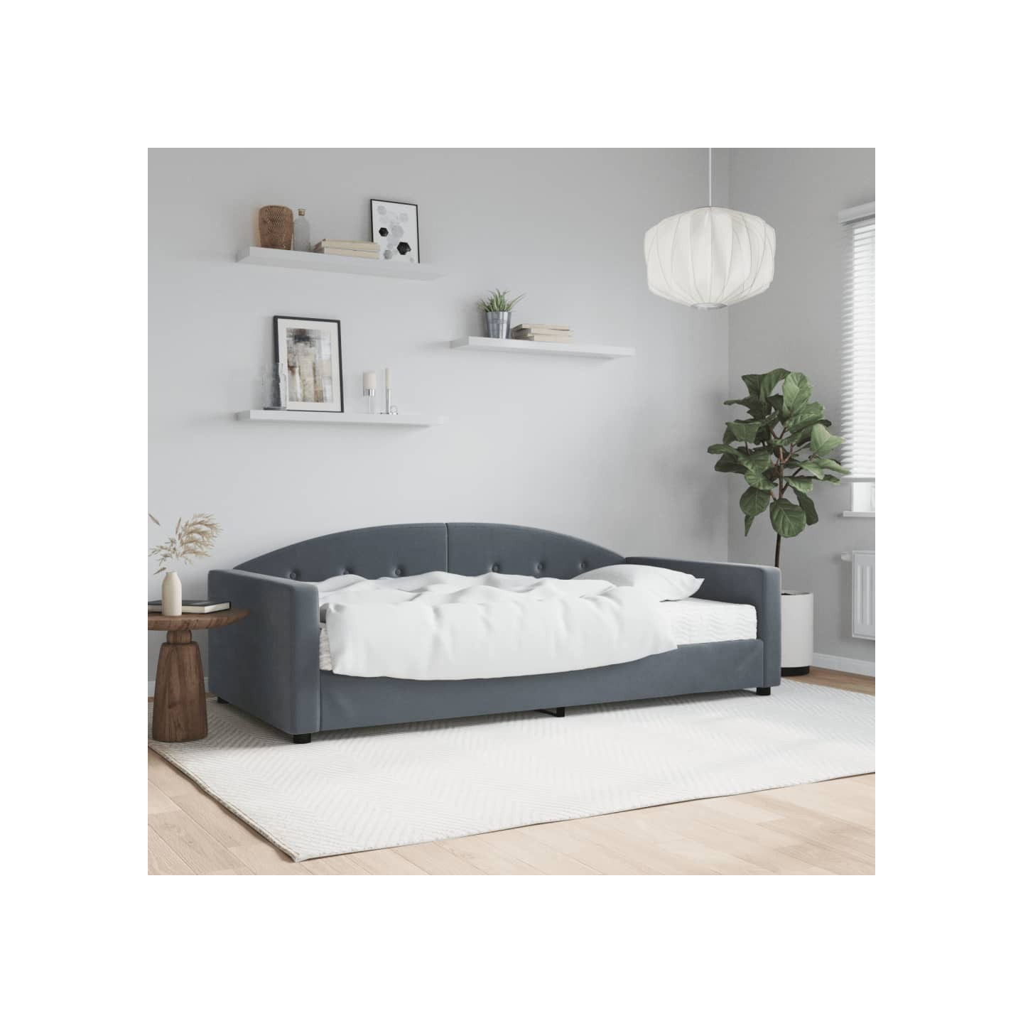 Lit de jour avec matelas gris foncé 100x200 cm velours