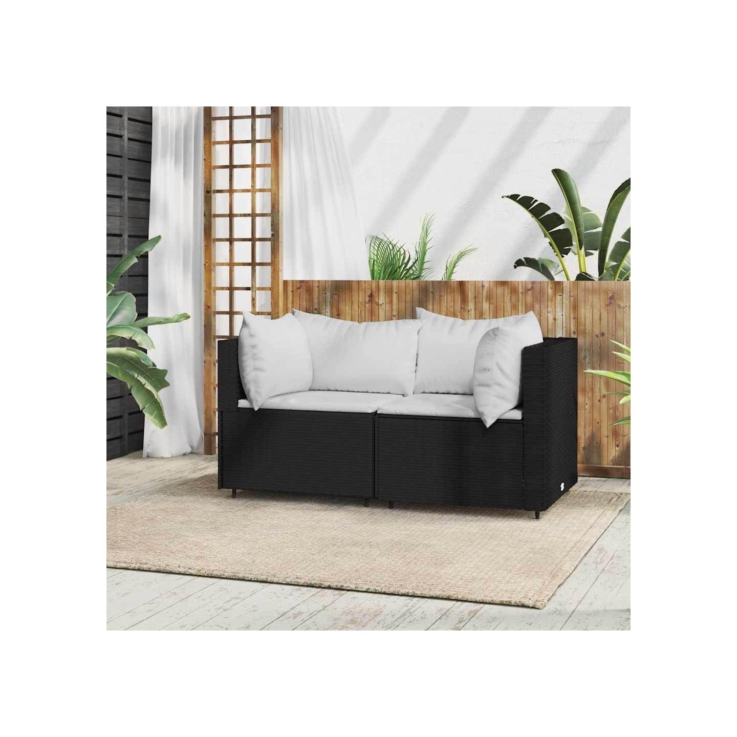 Canapés d'angle de jardin et coussins 2pcs Noir Résine tressée