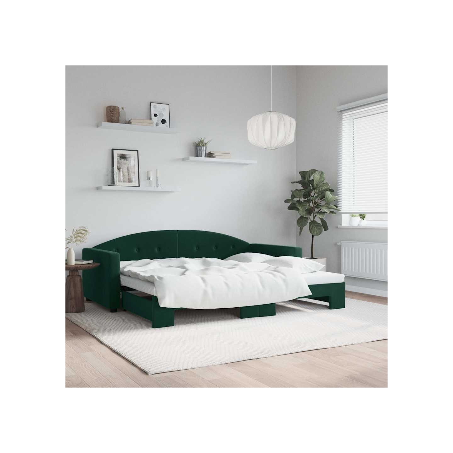 Lit de jour avec gigogne sans matelas vert foncé 90x200 cm