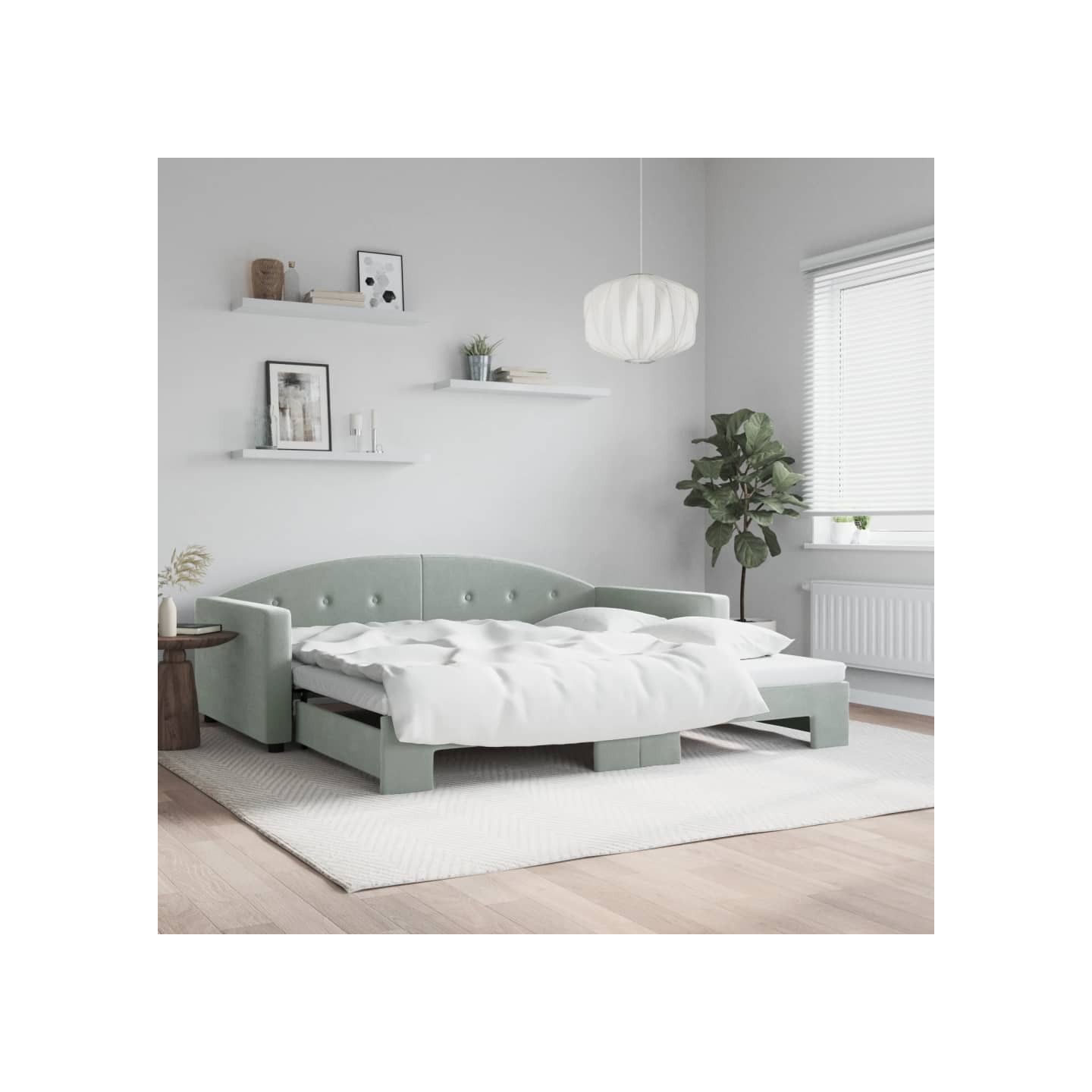 Lit de jour avec gigogne sans matelas gris clair 100x200 cm