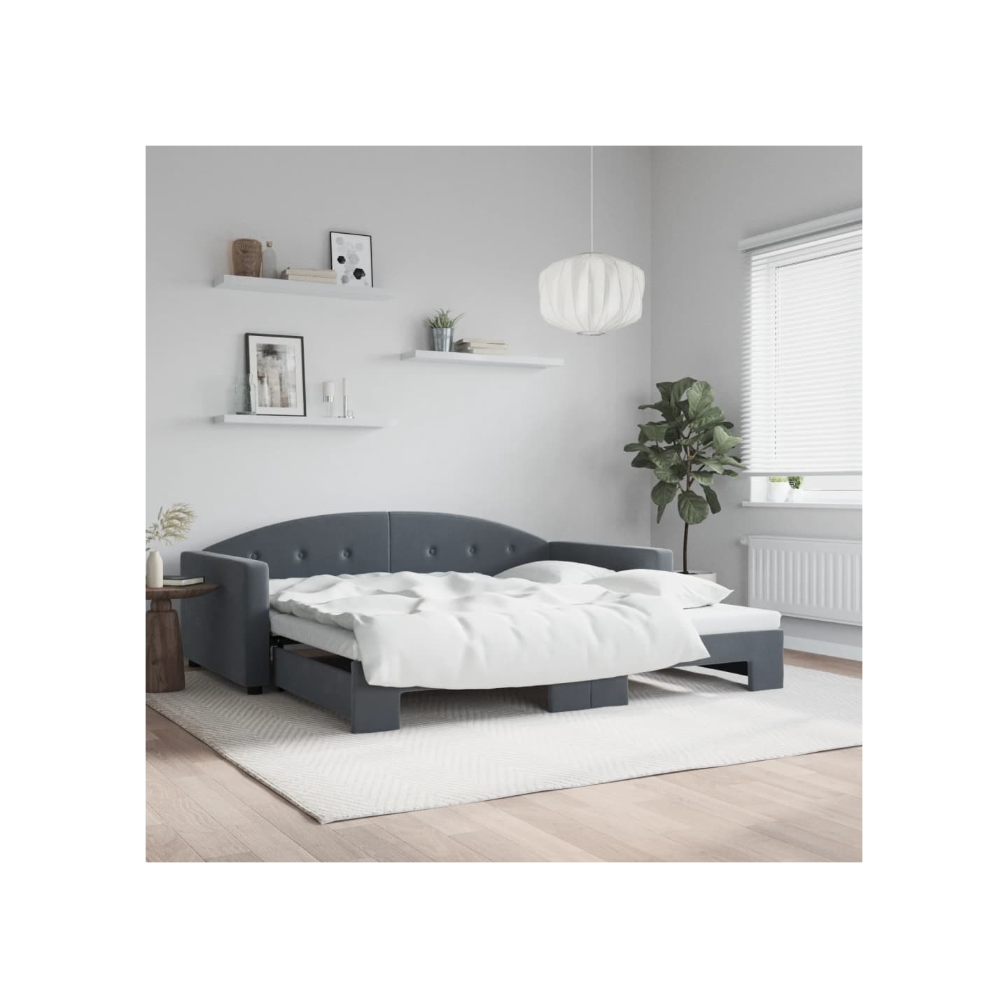 Lit de jour avec gigogne sans matelas gris foncé 100x200 cm