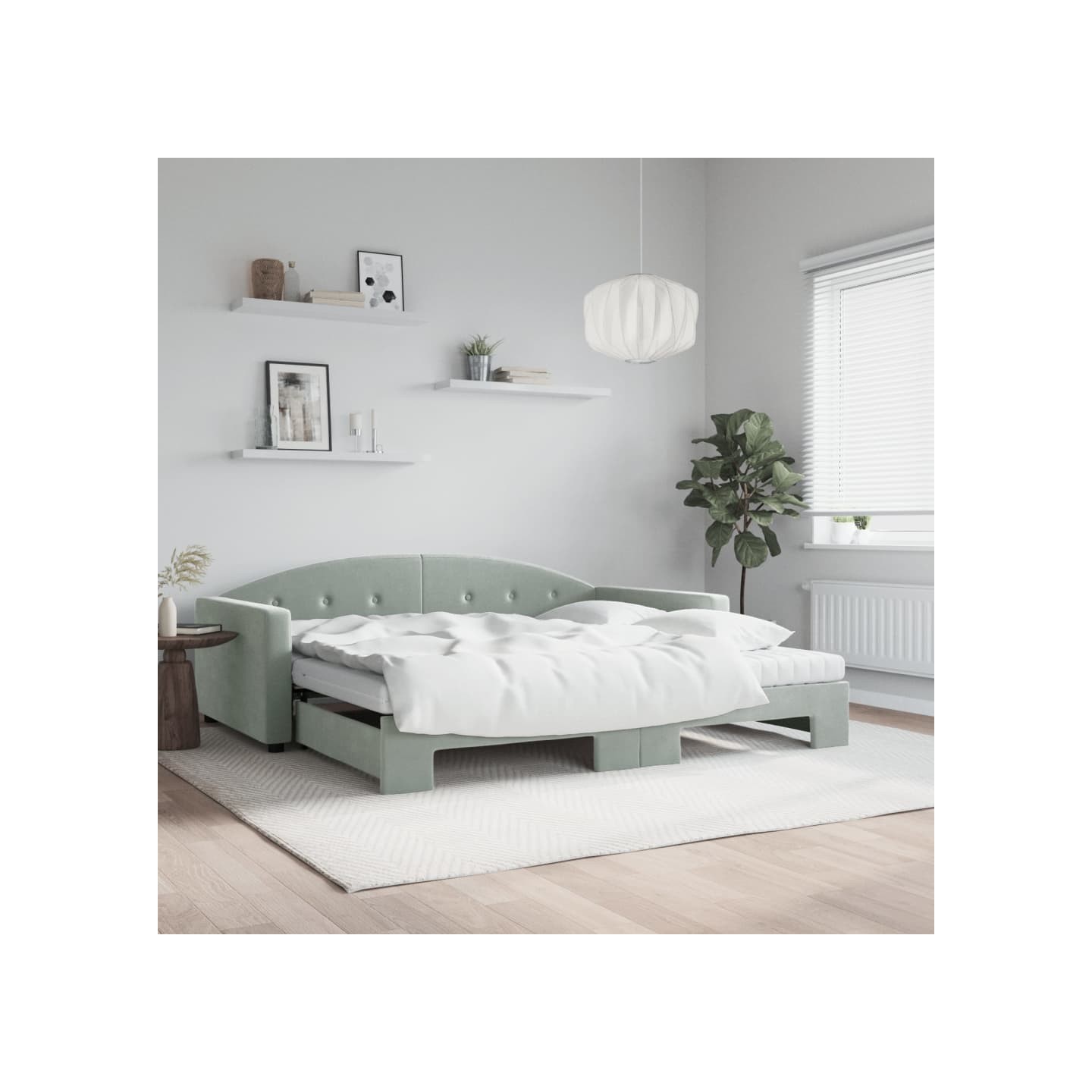 Lit de jour et gigogne et matelas gris clair 100x200 cm velours