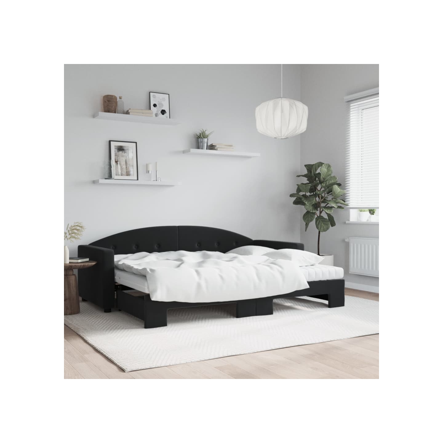 Lit de jour avec lit gigogne et matelas noir 80x200 cm velours