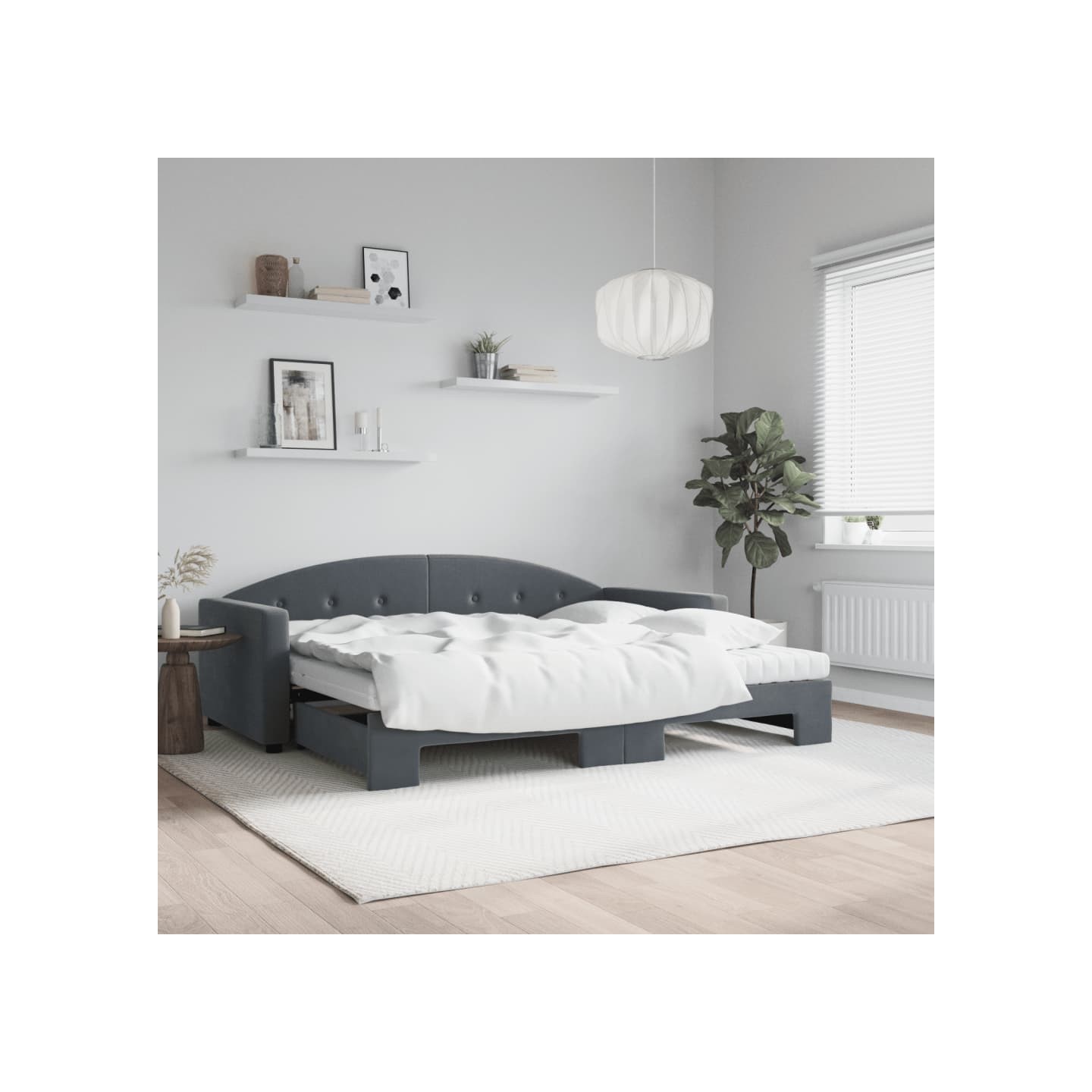 Lit de jour avec gigogne et matelas gris foncé 90x190cm velours