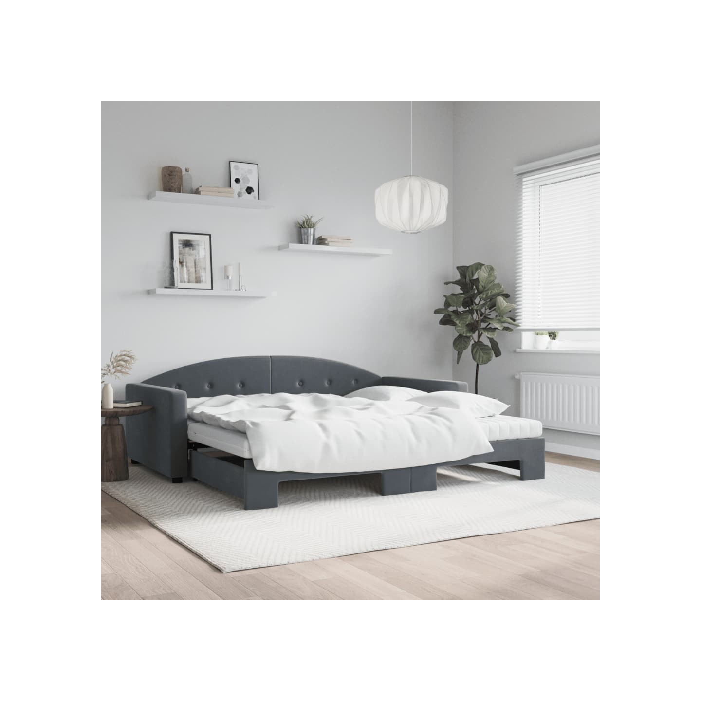 Lit de jour et gigogne et matelas gris foncé 100x200 cm velours