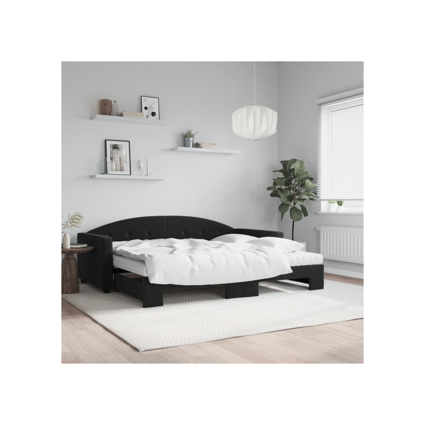 Lit de jour avec gigogne et matelas noir 90x200 cm velours