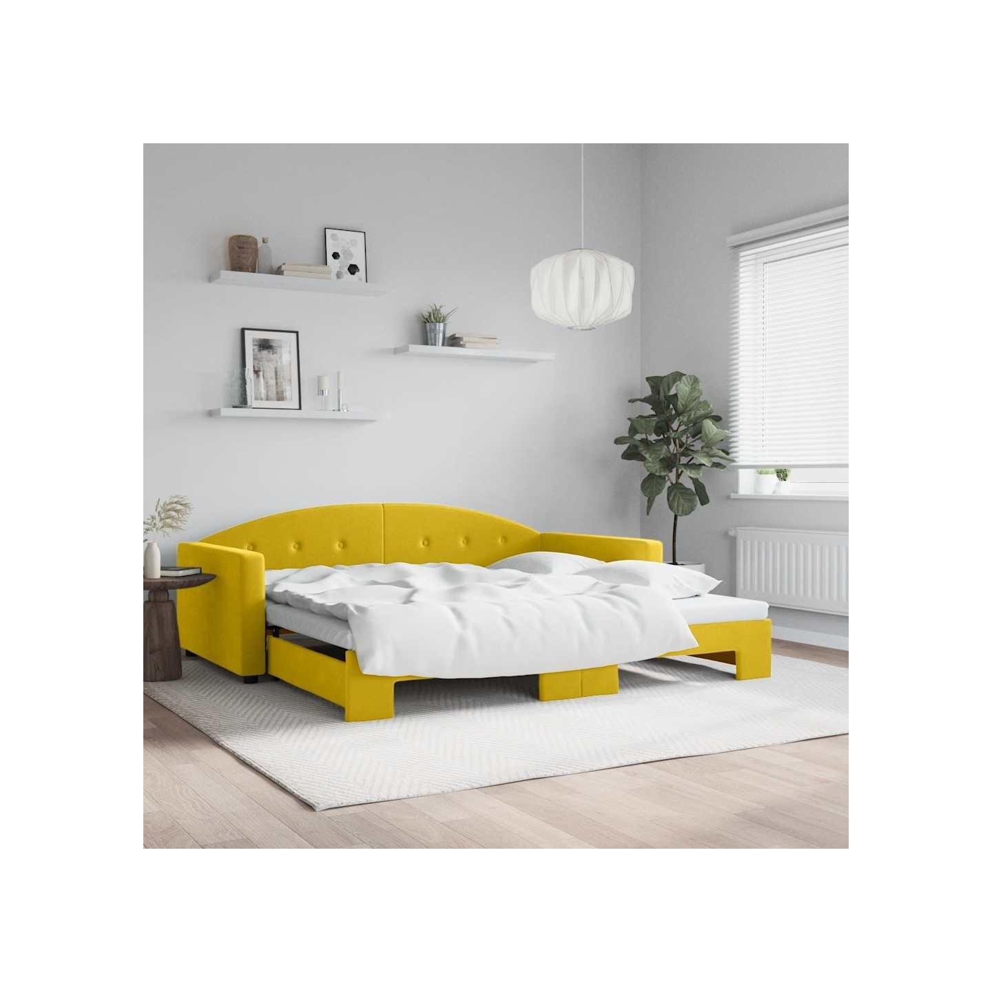 Lit de jour avec lit gigogne jaune 100x200 cm velours