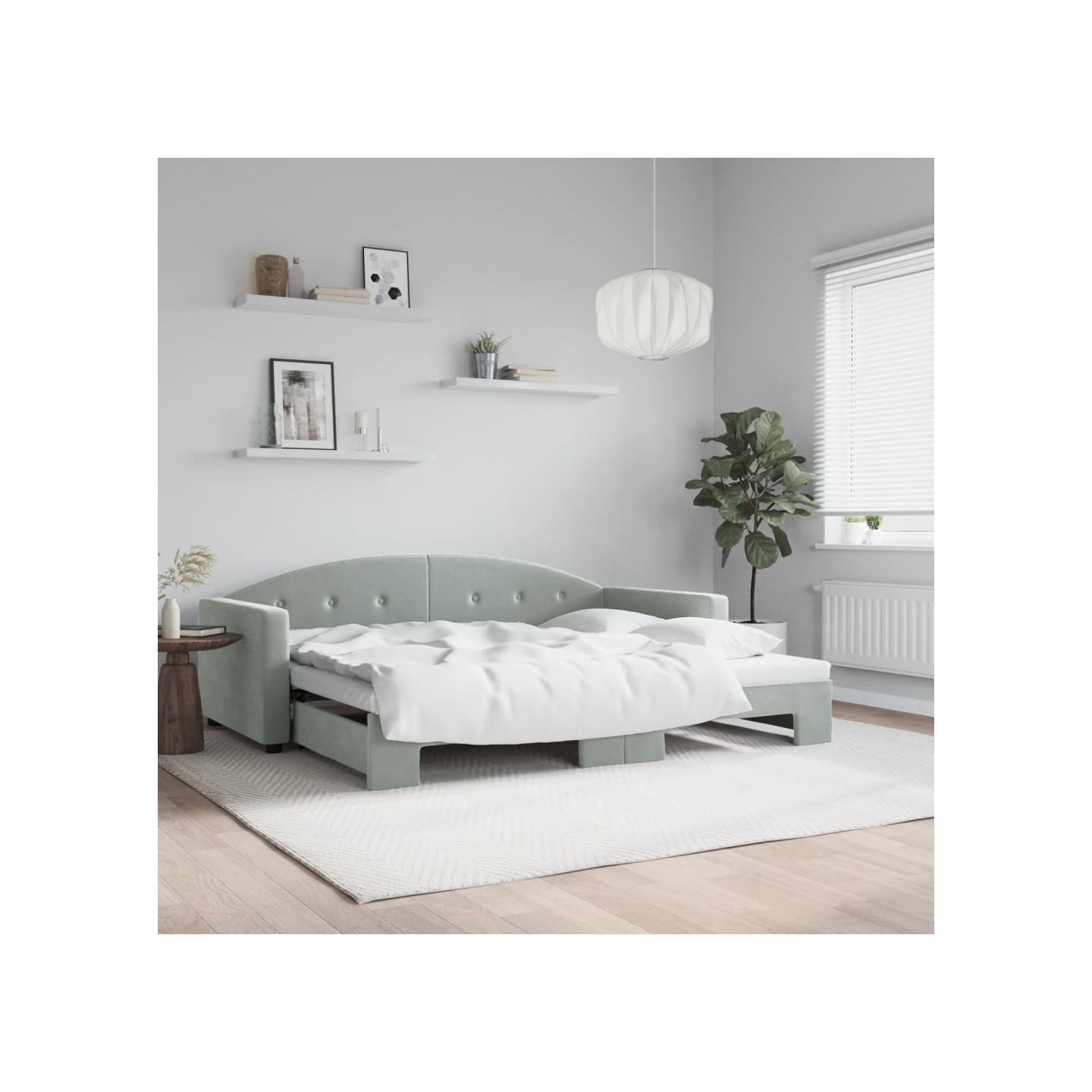 Lit de jour avec lit gigogne gris clair 90x190 cm velours