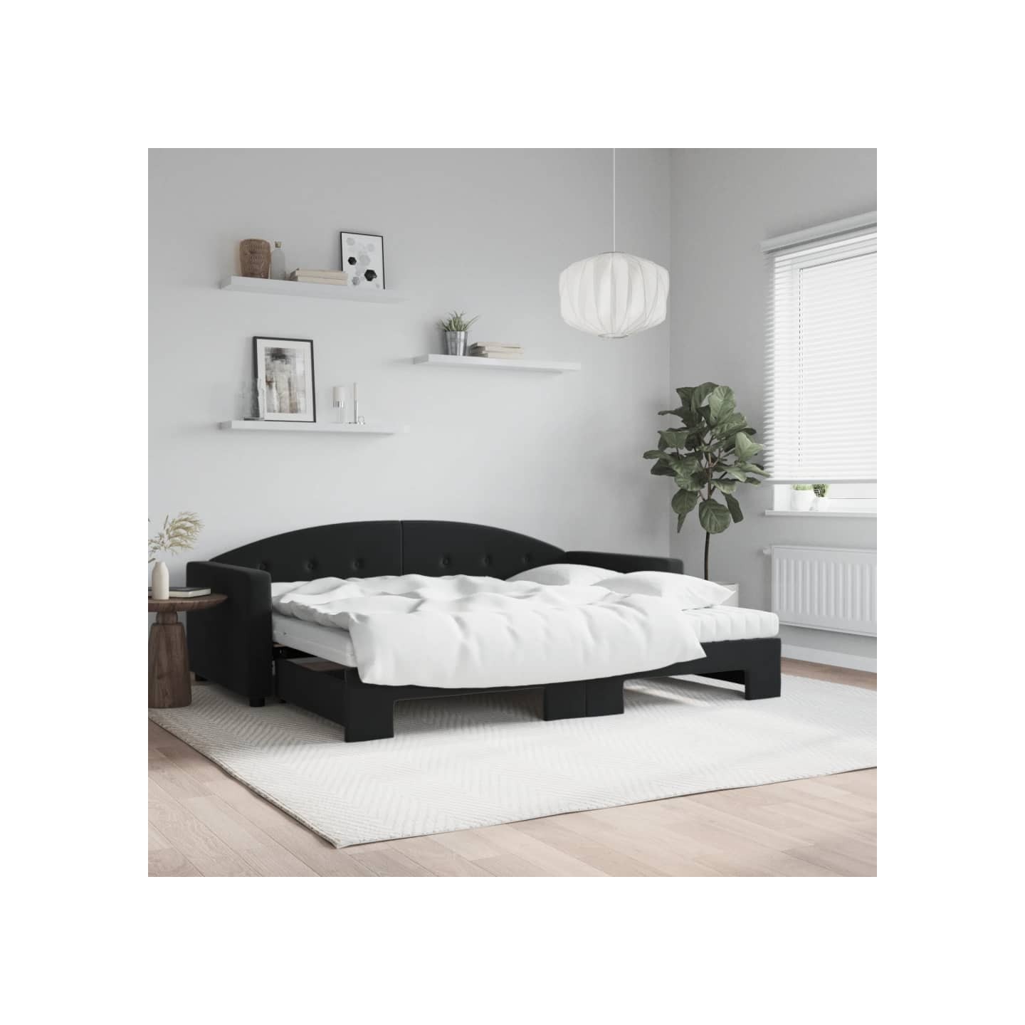 Lit de jour avec gigogne et matelas noir 90x190 cm velours