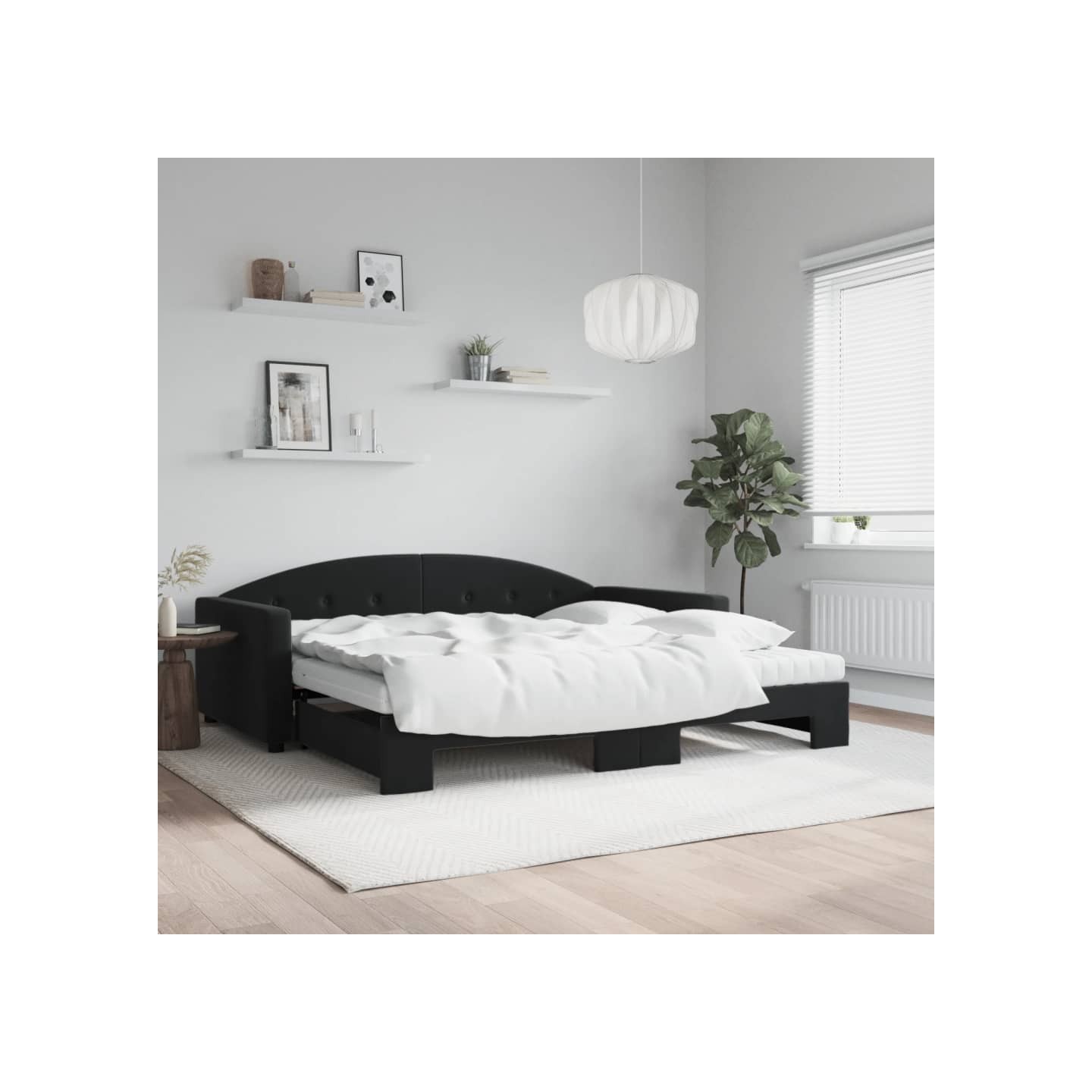 Lit de jour avec lit gigogne et matelas noir 100x200 cm velours