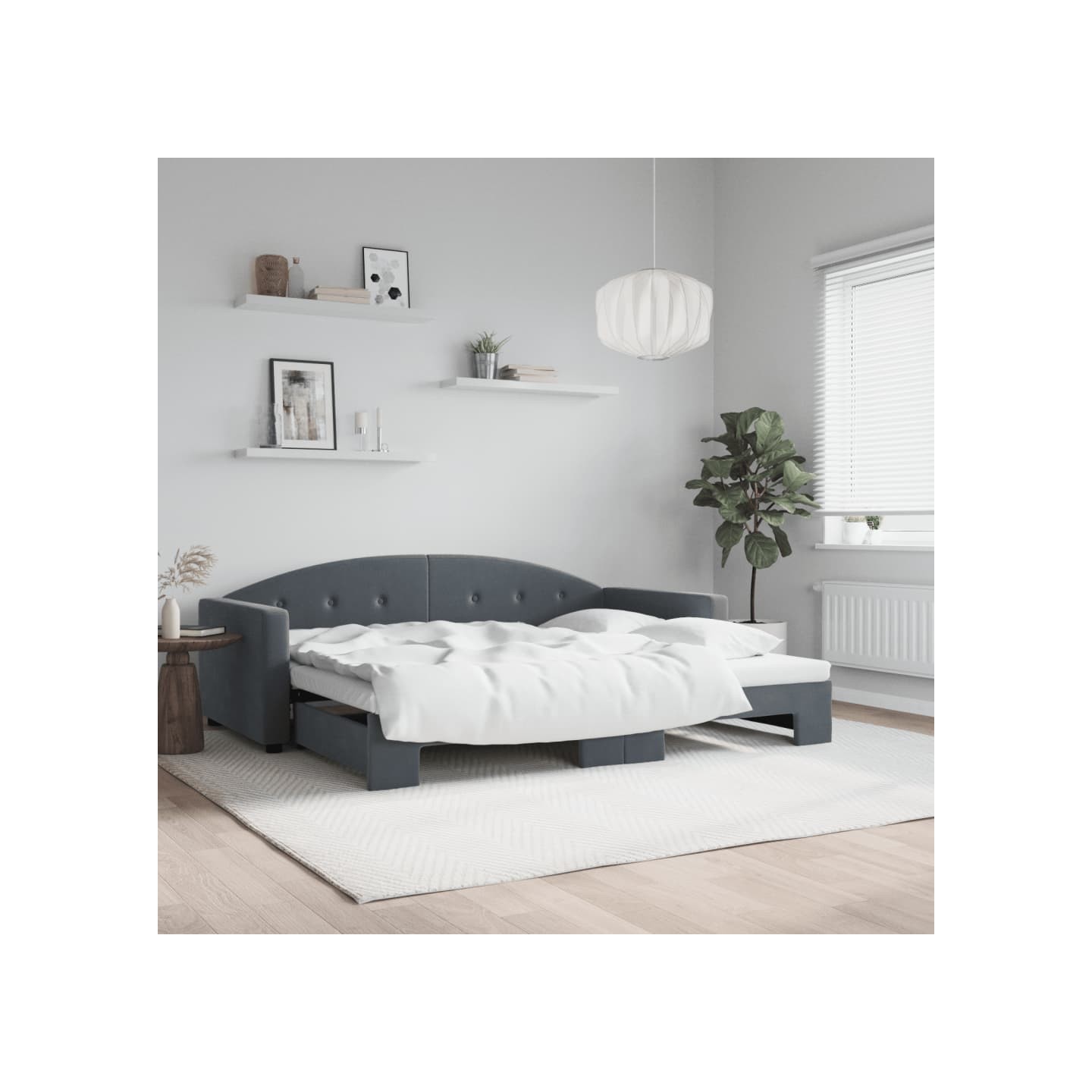 Lit de jour avec gigogne sans matelas gris foncé 90x190 cm