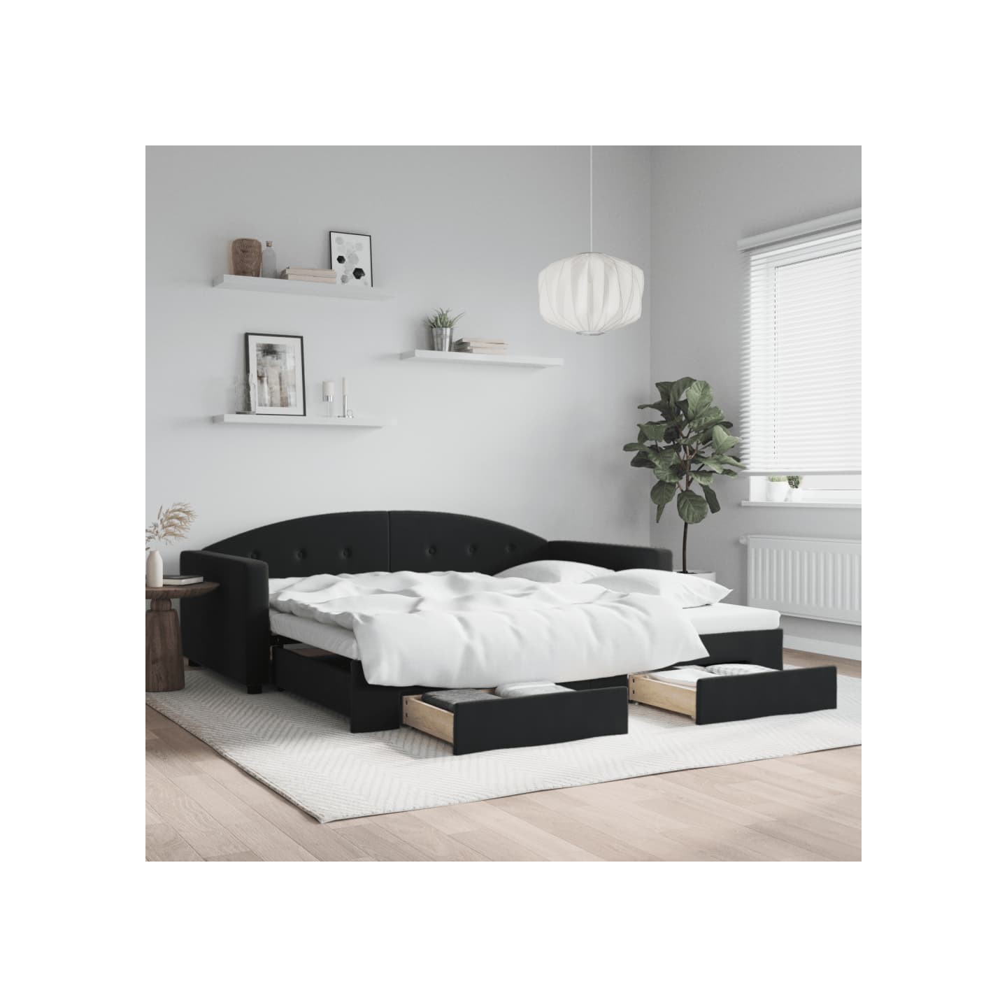 Lit de jour avec gigogne et tiroirs sans matelas noir 100x200cm