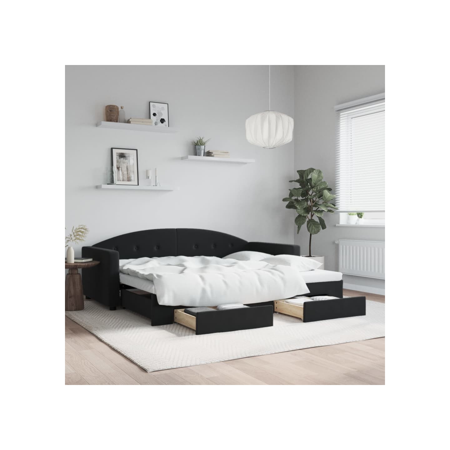 Lit de jour avec gigogne et tiroirs sans matelas noir 90x200 cm