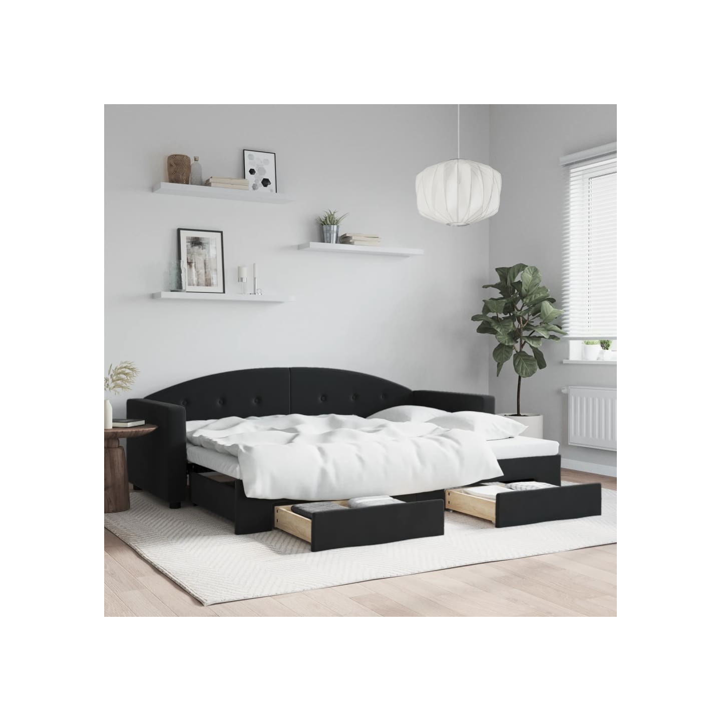 Lit de jour avec gigogne et tiroirs sans matelas noir 80x200 cm