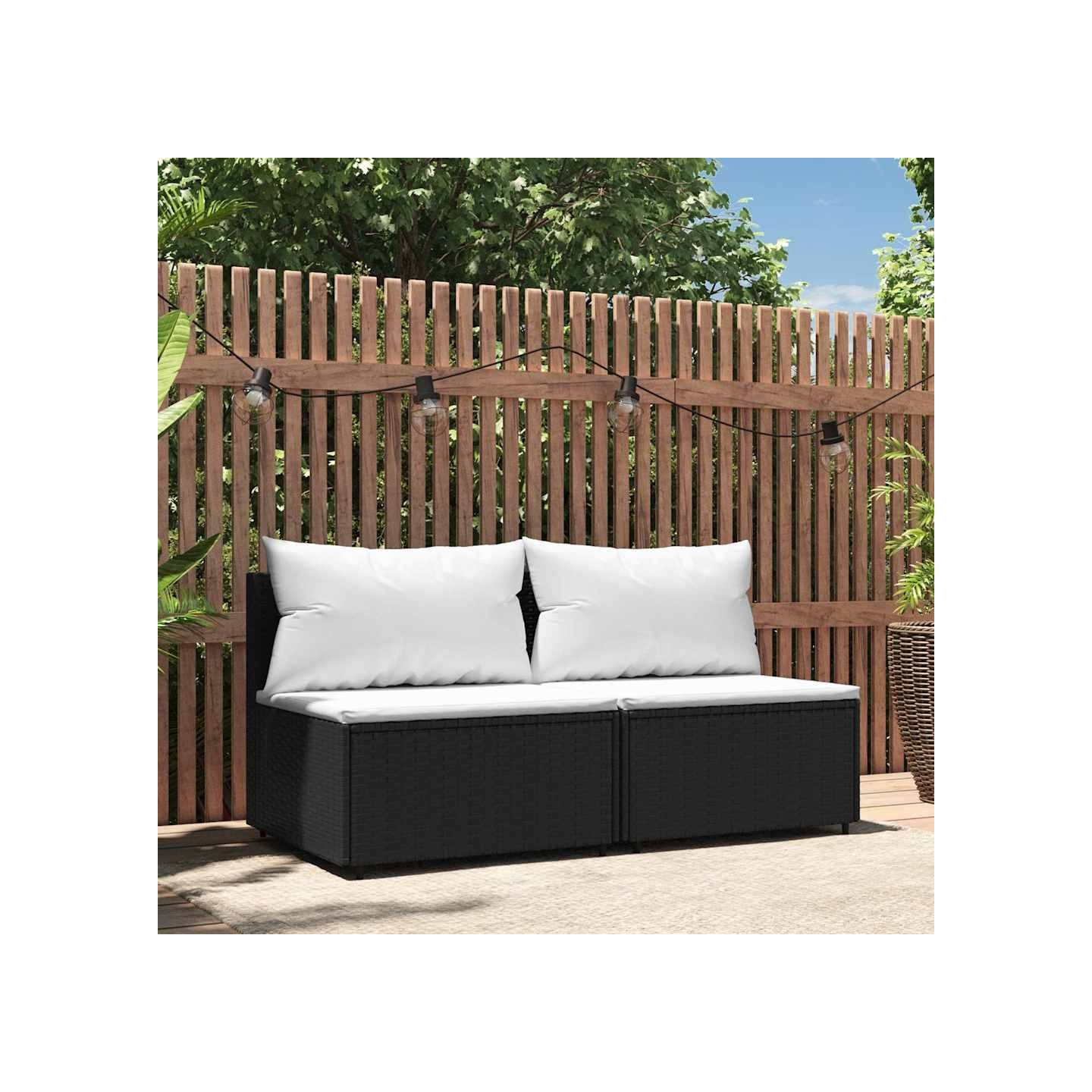 Canapés centraux de jardin et coussins 2pcs Noir Résine tressée