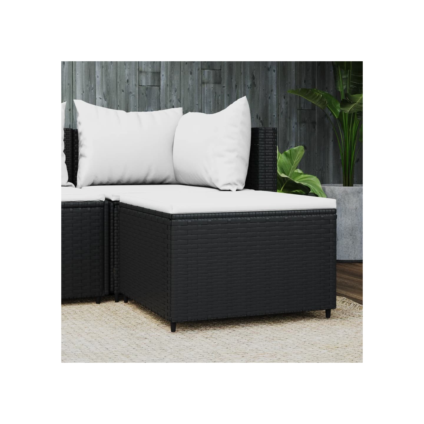 Repose-pied de jardin avec coussin noir résine tressée