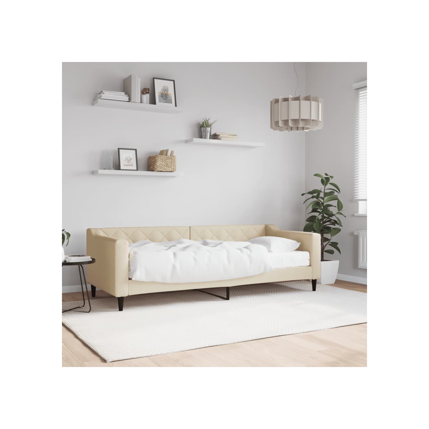 Lit de jour avec matelas crème 80x200 cm tissu