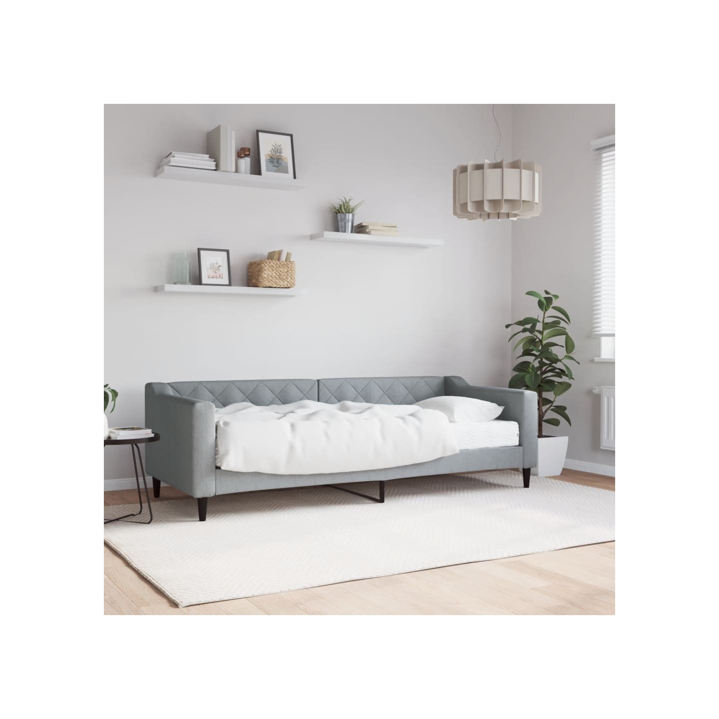 Lit de jour avec matelas gris clair 80x200 cm tissu