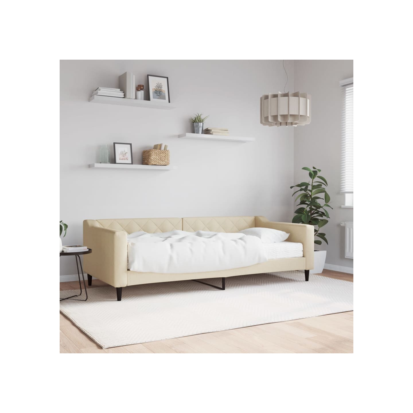 Lit de jour avec matelas crème 90x200 cm tissu
