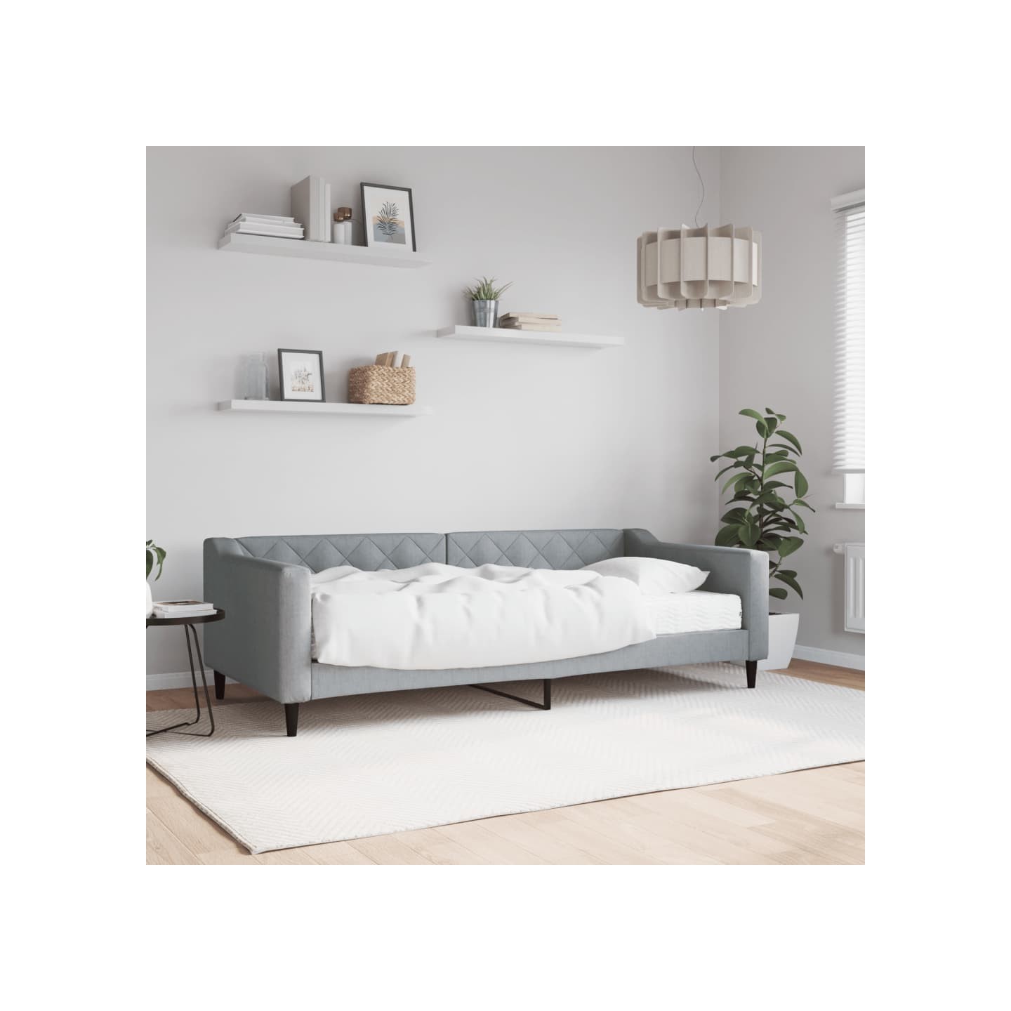 Lit de jour avec matelas gris clair 90x200 cm tissu