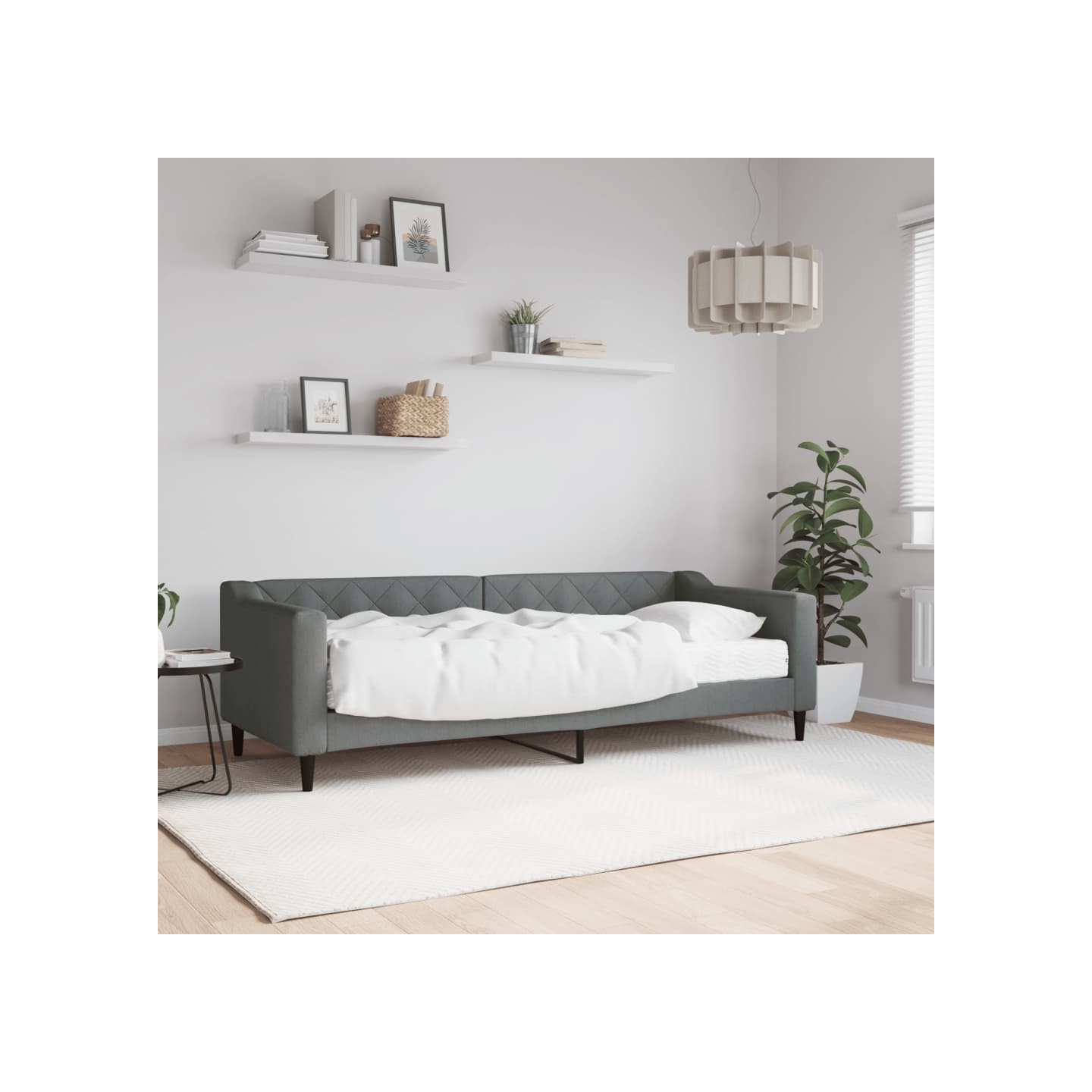 Lit de jour avec matelas gris foncé 80x200 cm tissu
