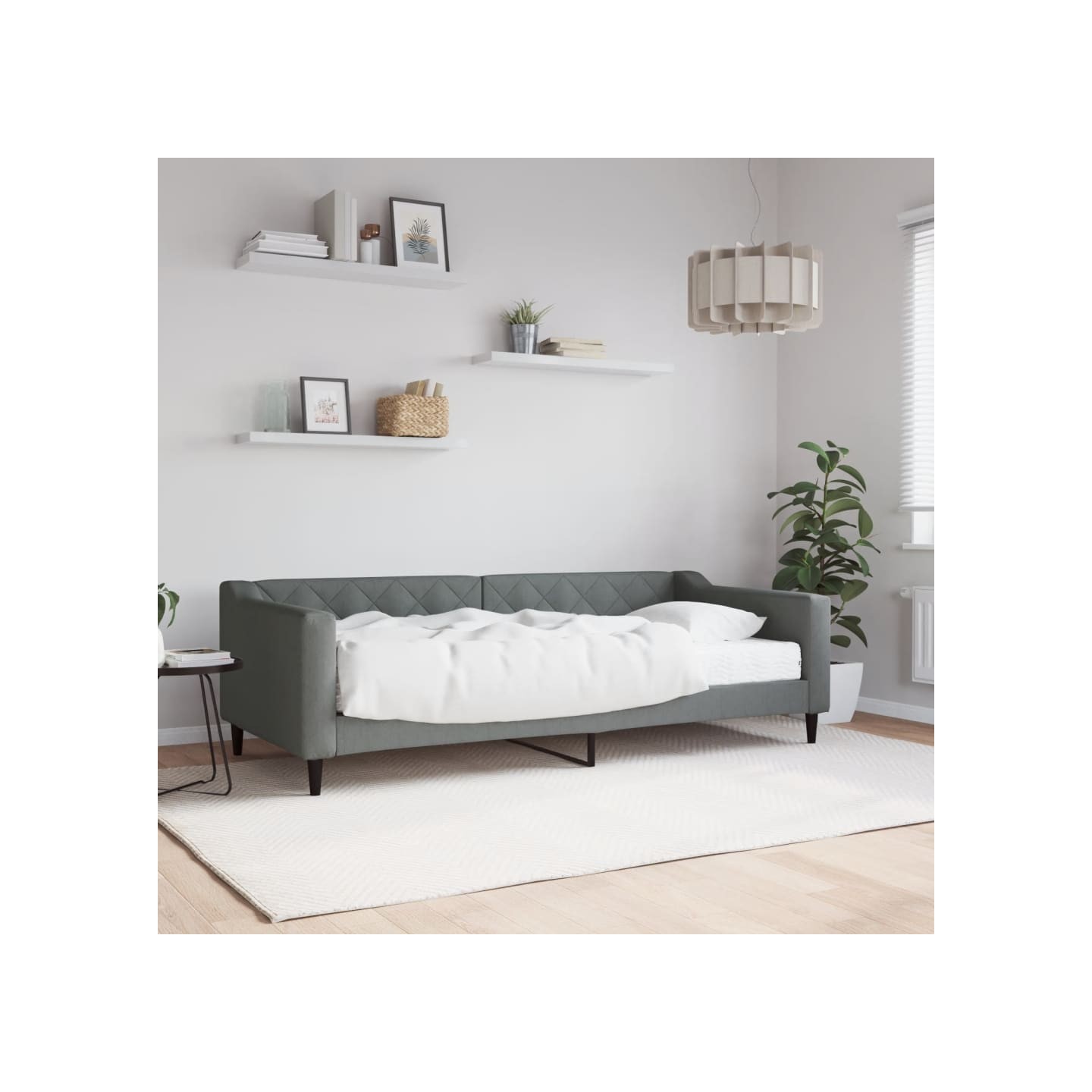 Lit de jour avec matelas gris foncé 90x200 cm tissu