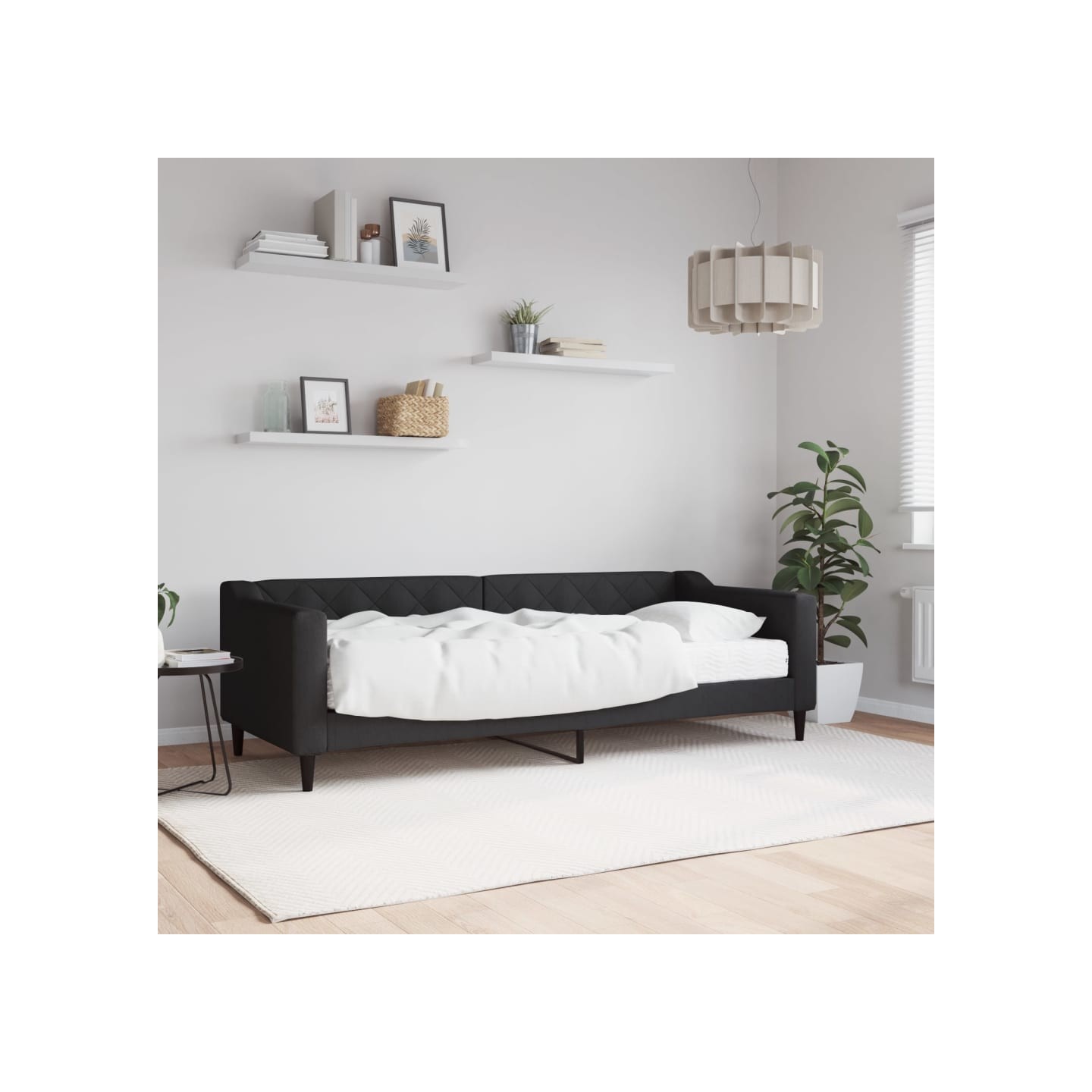 Lit de jour avec matelas noir 80x200 cm tissu