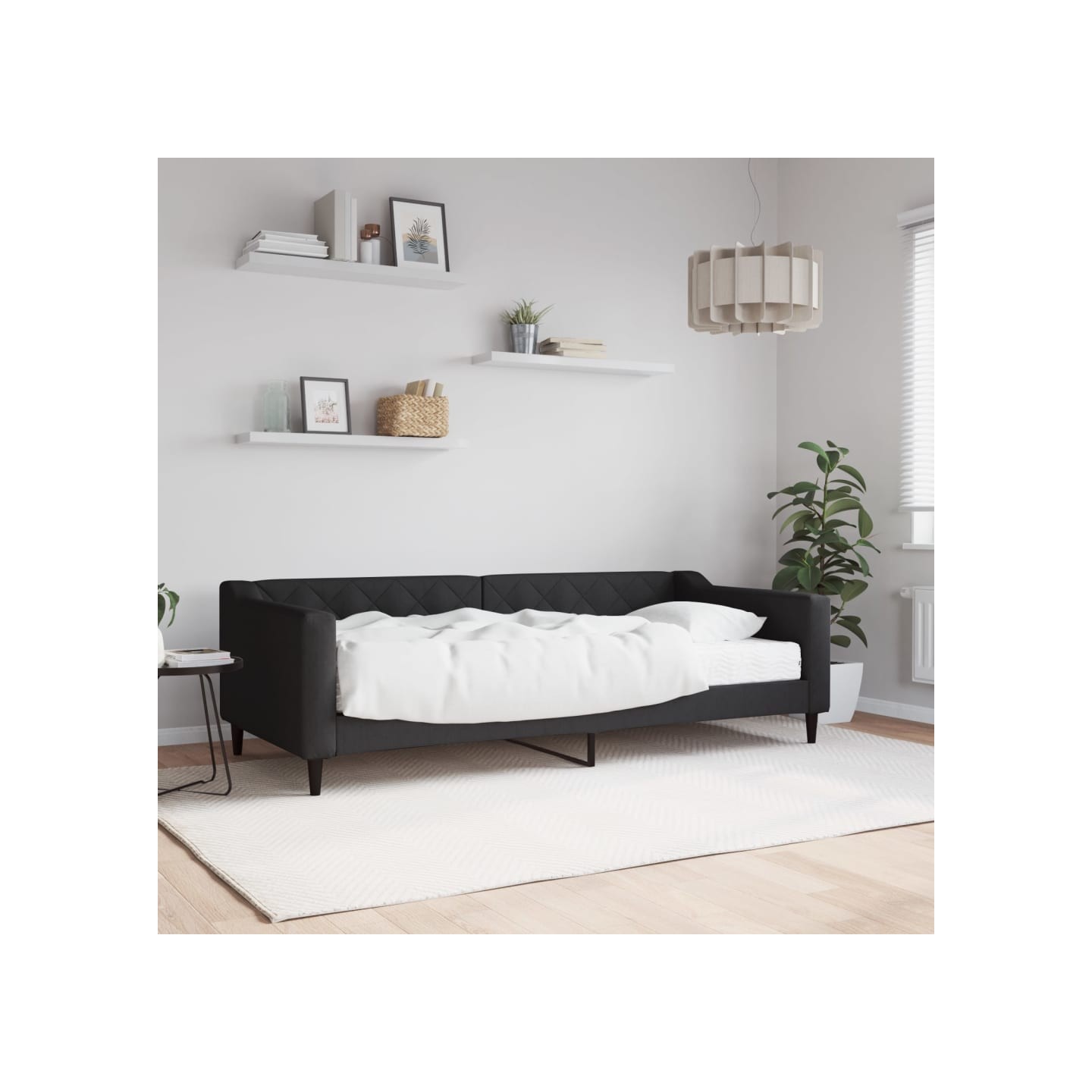 Lit de jour avec matelas noir 90x200 cm tissu