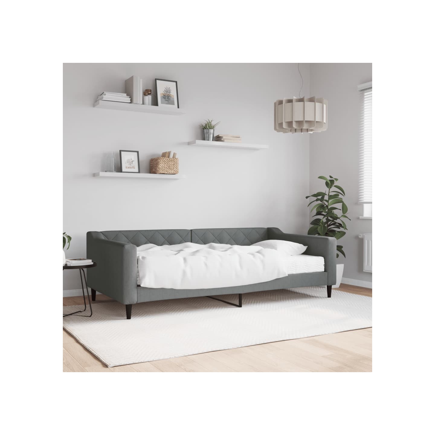 Lit de jour avec matelas gris foncé 100x200 cm tissu