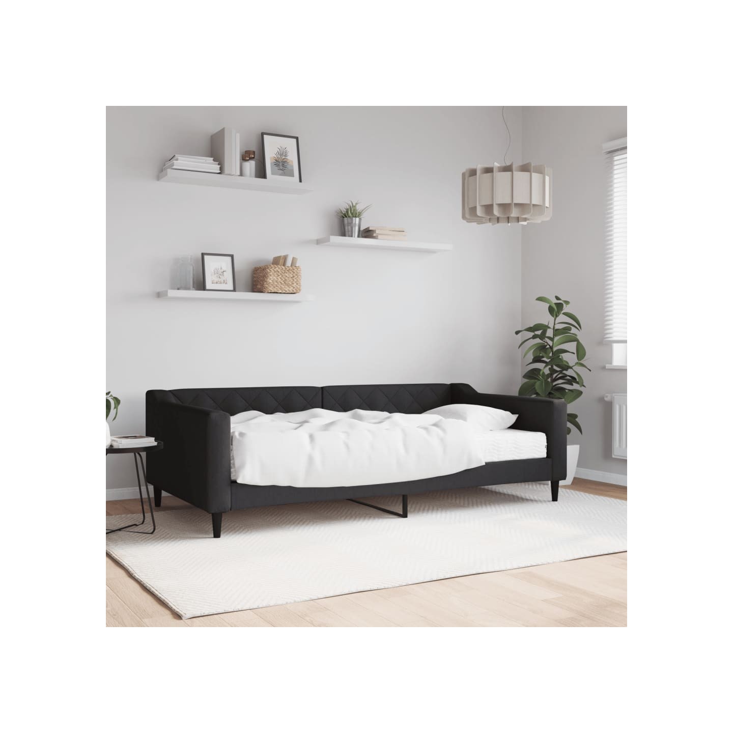 Lit de jour avec matelas noir 100x200 cm tissu