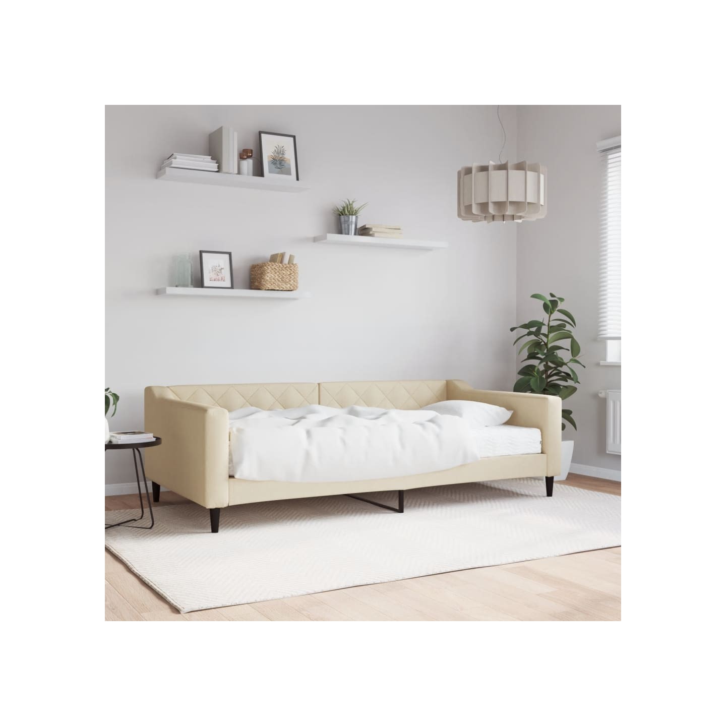 Lit de jour avec matelas crème 100x200 cm tissu