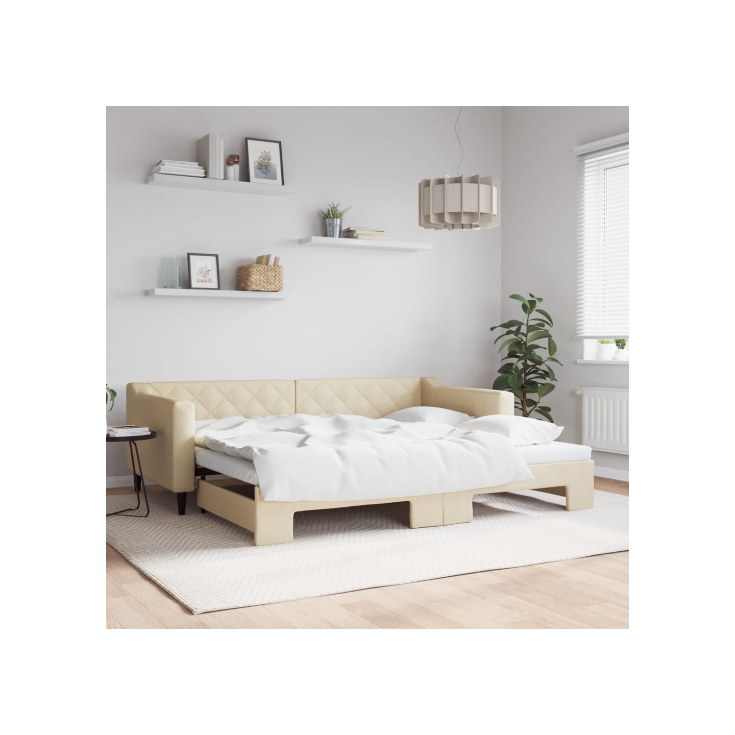 Lit de jour avec gigogne sans matelas crème 90x200 cm