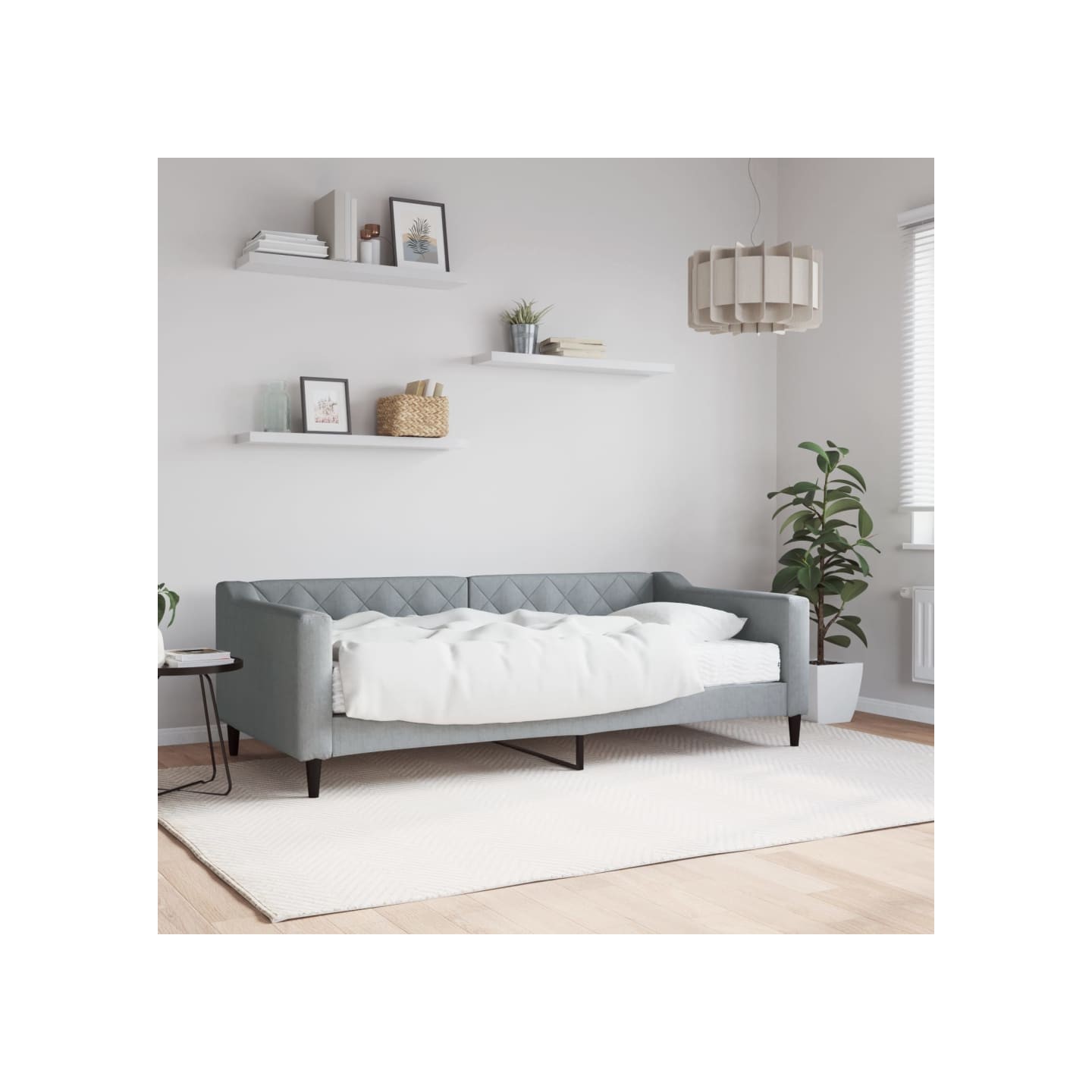 Lit de jour avec matelas gris clair 90x190 cm tissu