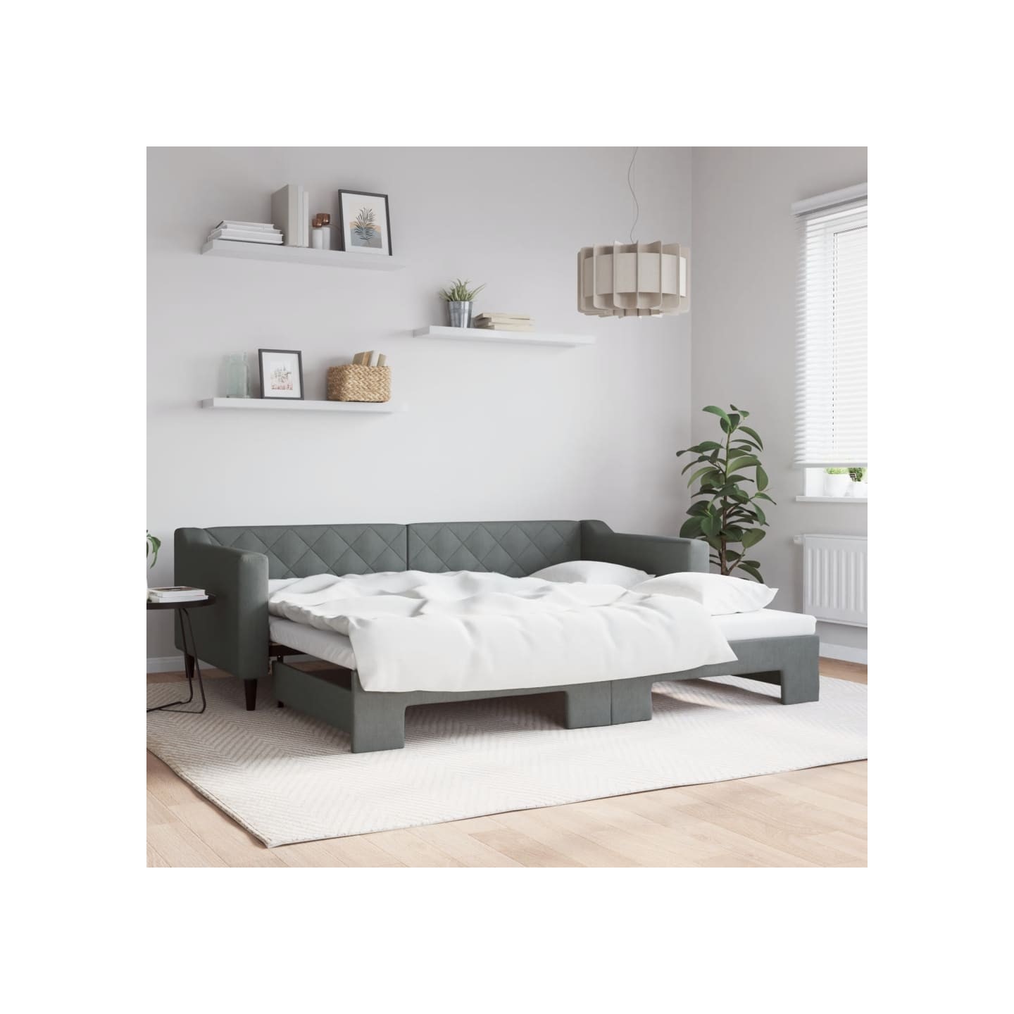Lit de jour avec gigogne sans matelas gris foncé 90x200 cm