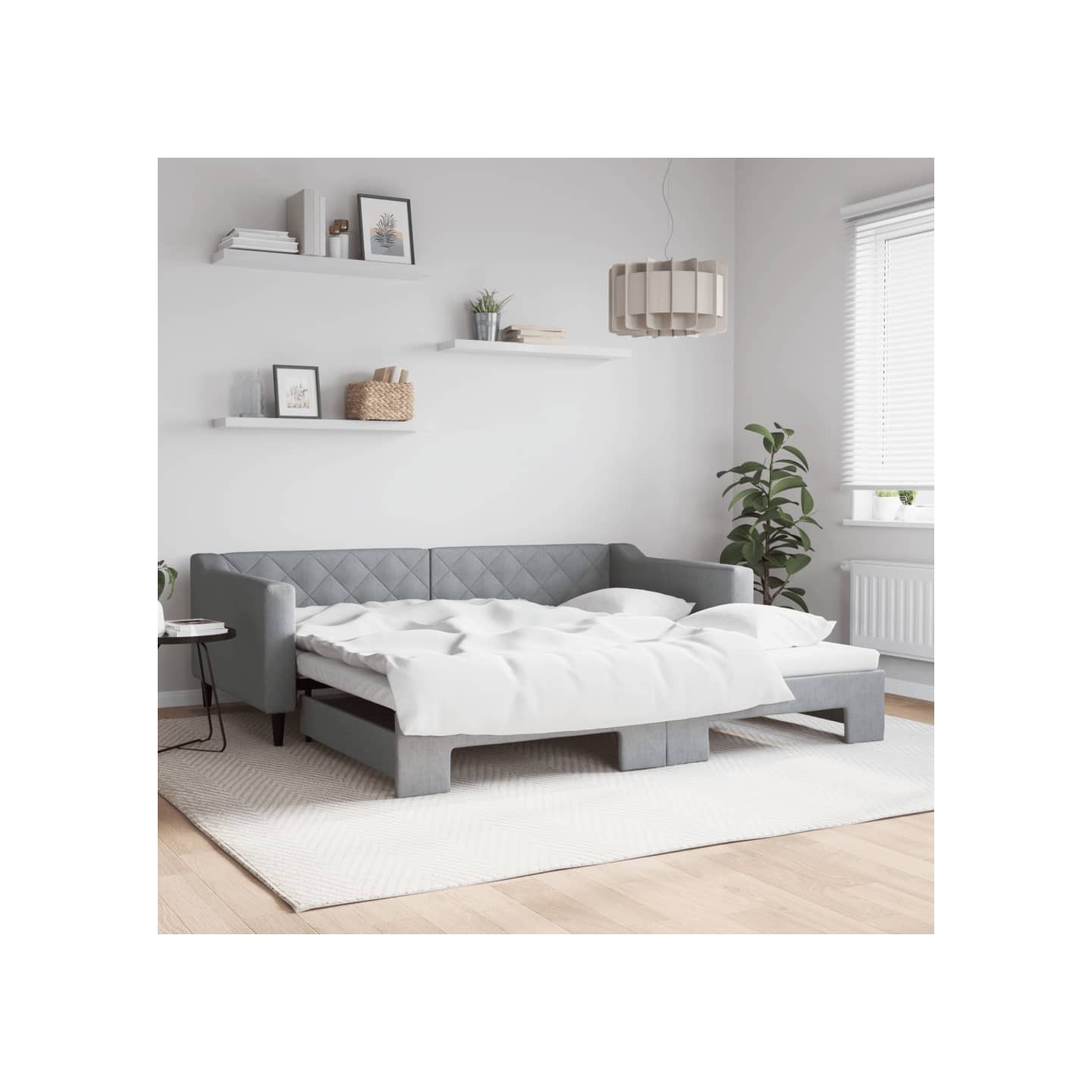 Lit de jour avec gigogne sans matelas gris clair 100x200 cm