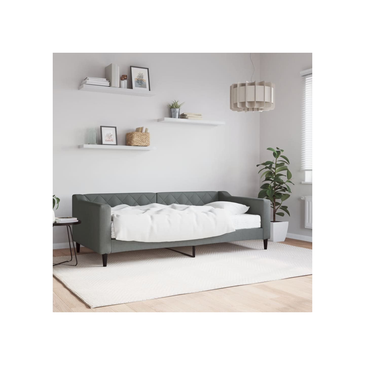 Lit de jour avec matelas gris foncé 90x190 cm tissu