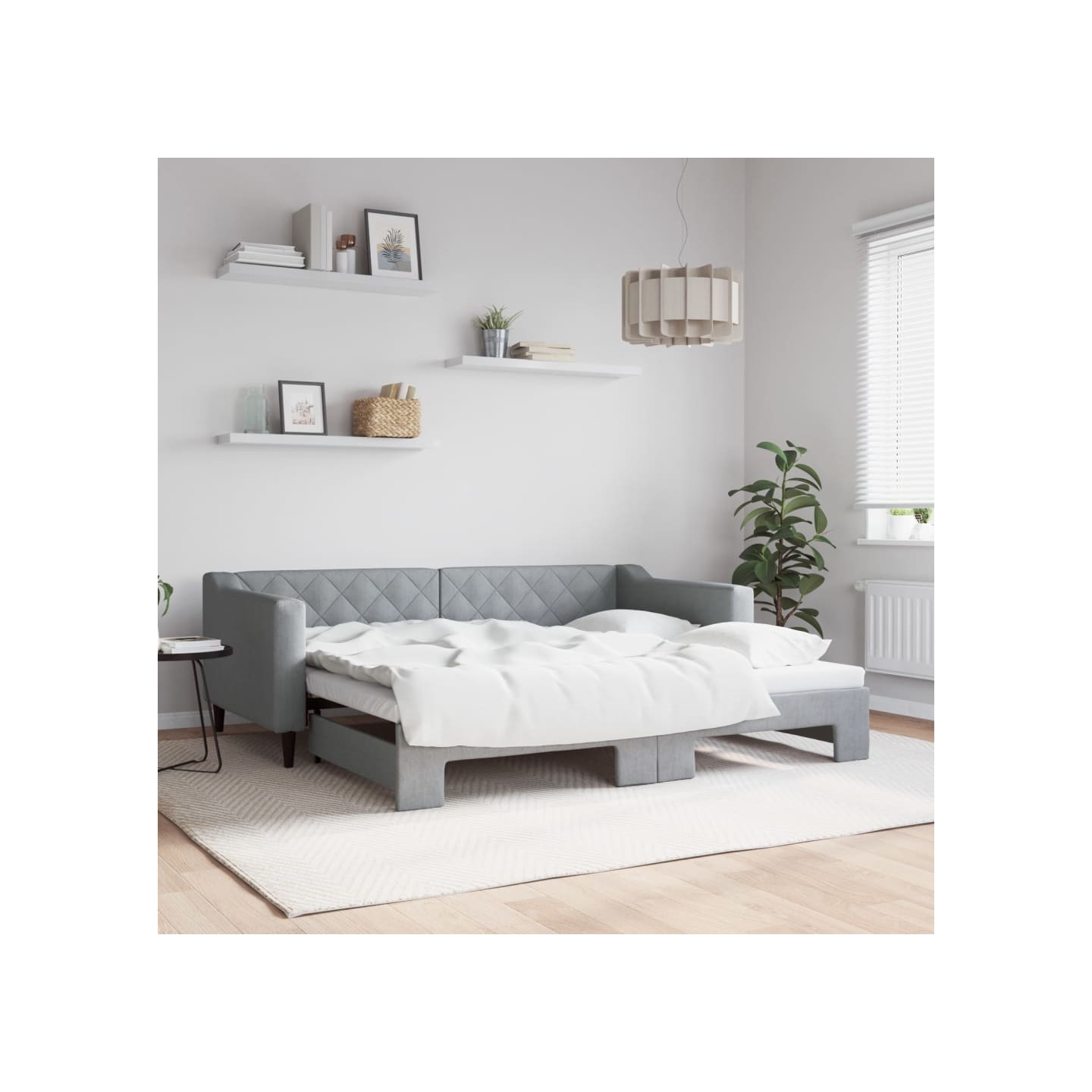Lit de jour avec lit gigogne gris clair 90x190 cm tissu