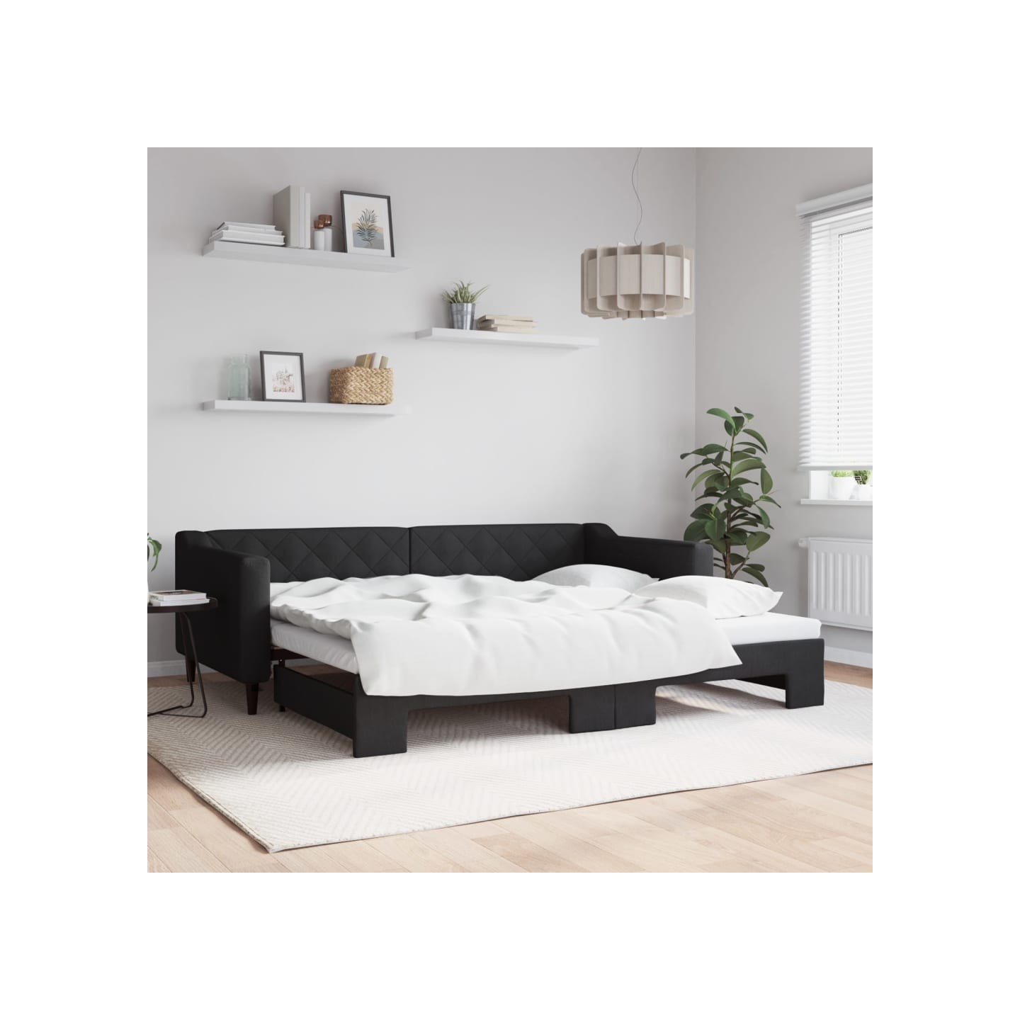 Lit de jour avec gigogne sans matelas noir 90x200 cm