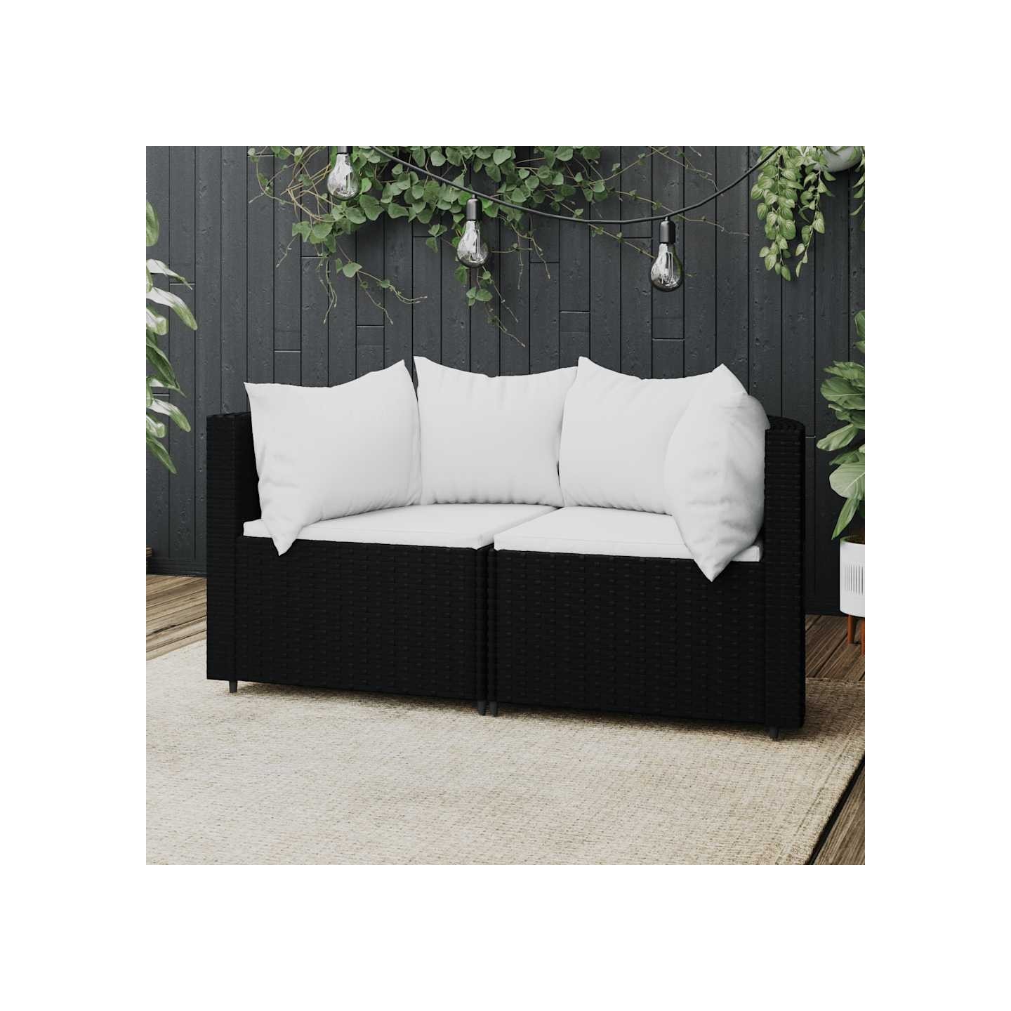 Canapés d'angle de jardin et coussins 2pcs Noir Résine tressée