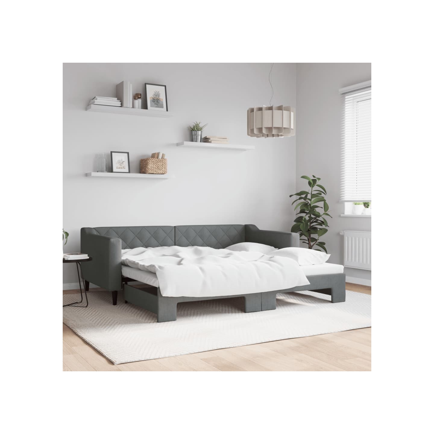 Lit de jour avec gigogne sans matelas gris foncé 90x190 cm